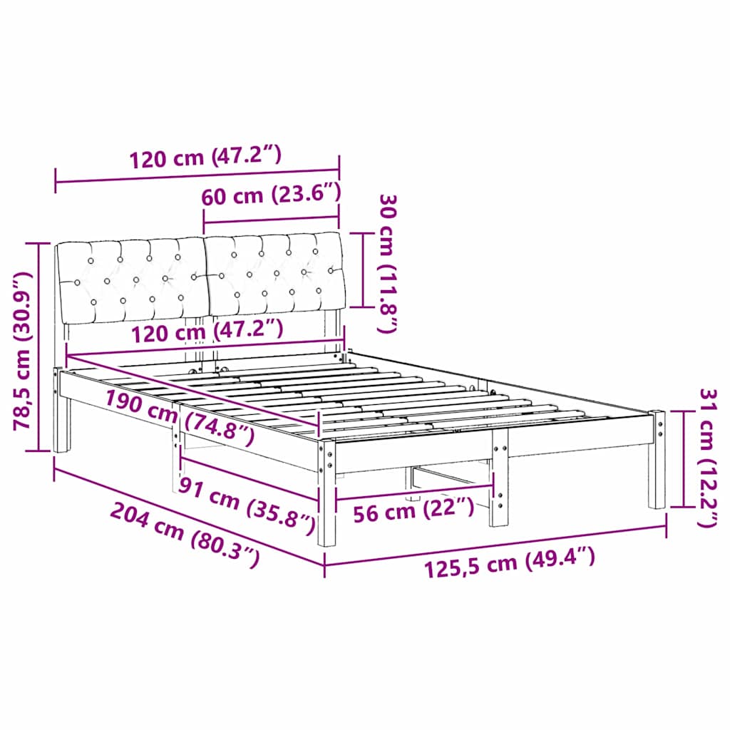 Okvir kreveta Smeđa i taupe 120 x 190 cm Masivna borovina