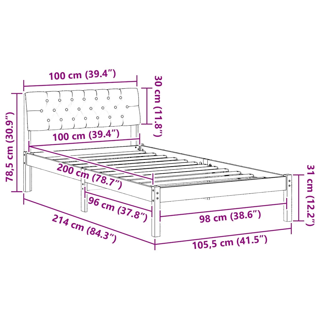 Okvir kreveta s uzglavljem Smeđa i svijetlo siva 100 x 200 cm