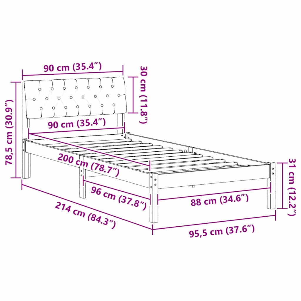 Okvir kreveta Smeđa i taupe 90 x 200 cm Masivna borovina