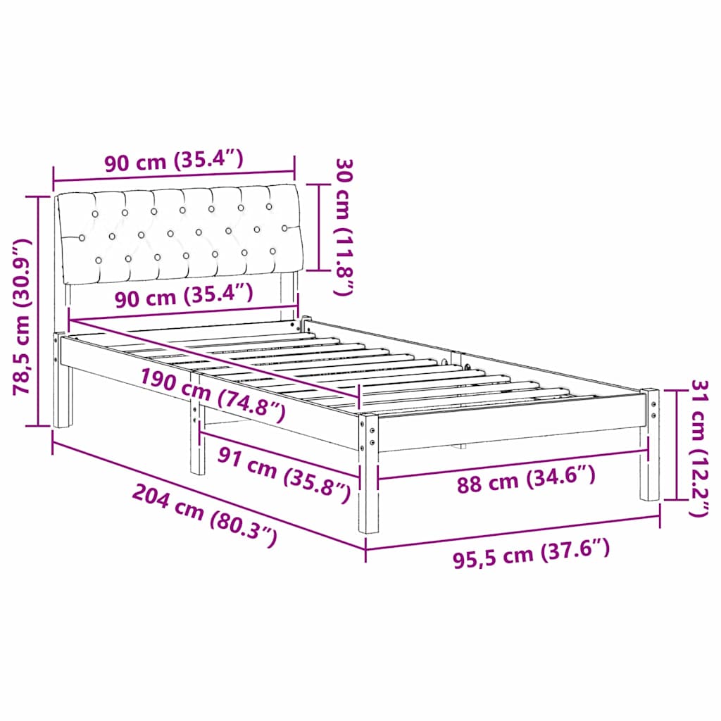 Okvir kreveta s uzglavljem Bijela i svijetlosiva 90 x 190 cm