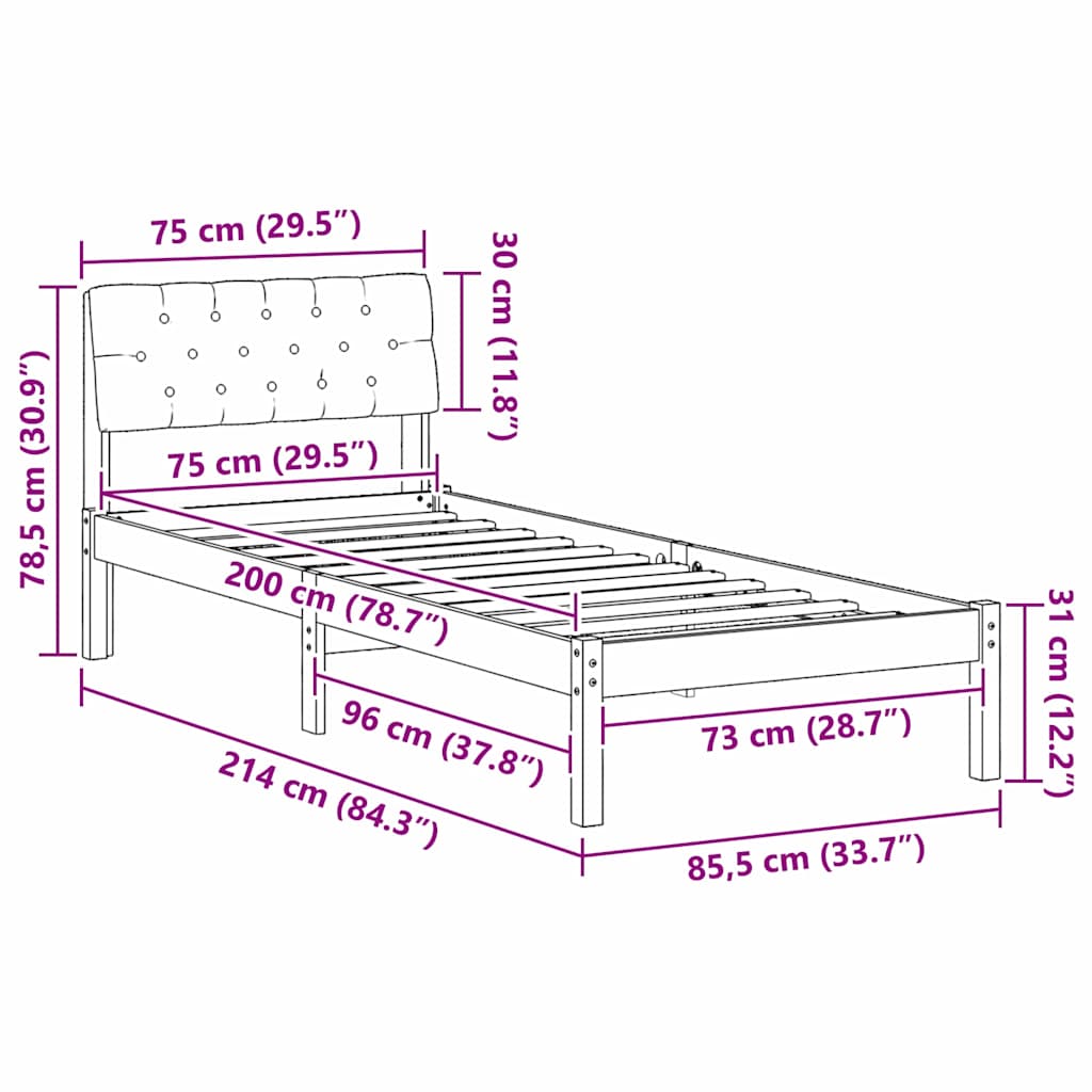 Okvir kreveta smeđe i tamnosivo 75 x 190 cm Masivna borovina