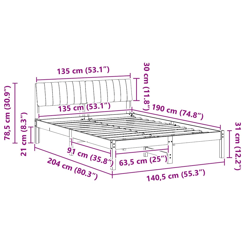 Okvir kreveta Smeđa i crna 135 x 190 cm Masivna borovina