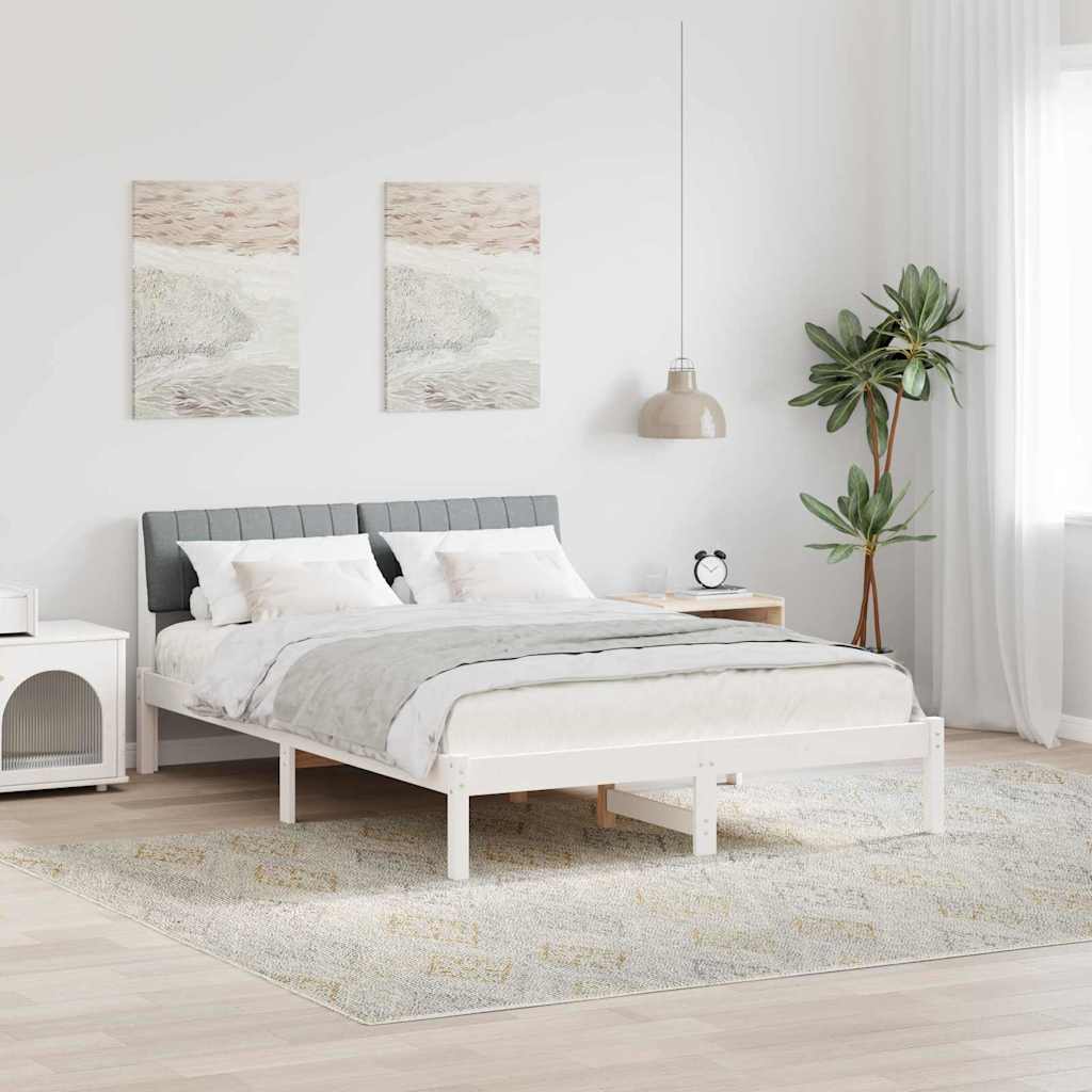 Okvir kreveta s uzglavljem Bijela i svijetlosiva 135 x 190 cm
