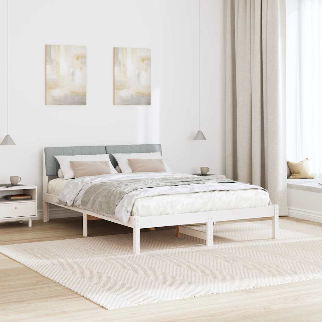 Okvir kreveta s uzglavljem Bijela i svijetlosiva 135 x 190 cm