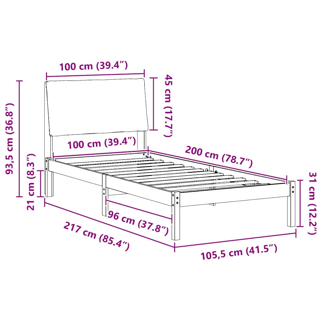 Okvir kreveta smeđe i tamnosivo 100 x 200 cm Masivna borovina