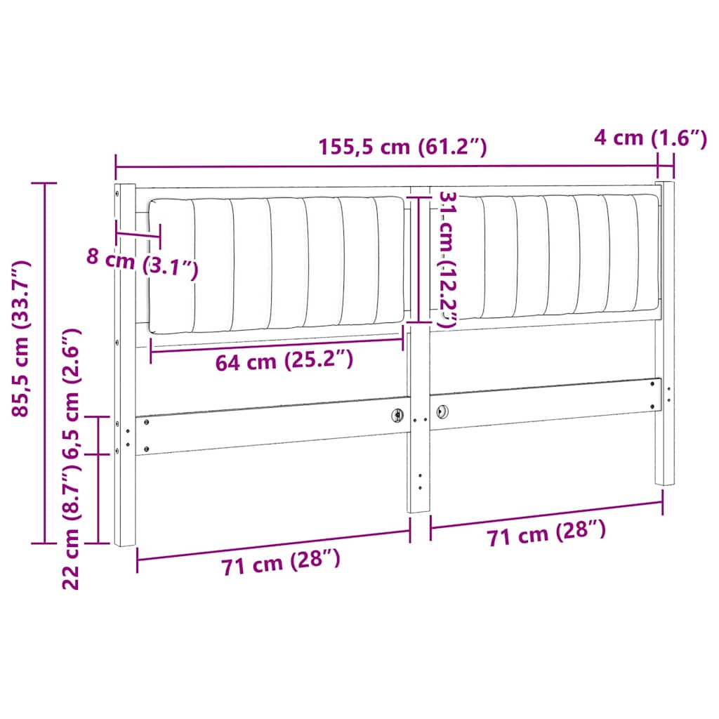 Tapecirani uzglavlje Bijelo 150 cm Čvrsto borovo drvo