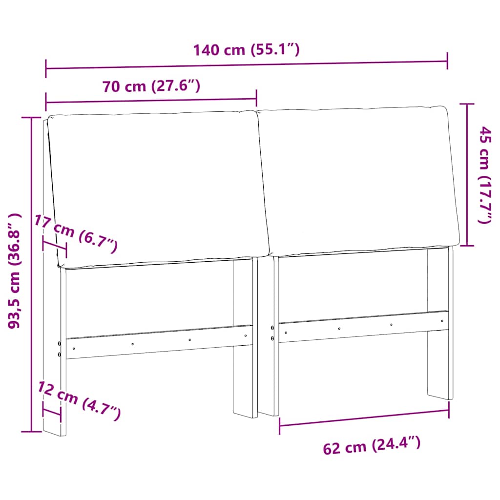 Tapecirani uzglavlje Crna 140 cm Čvrsto borovo drvo