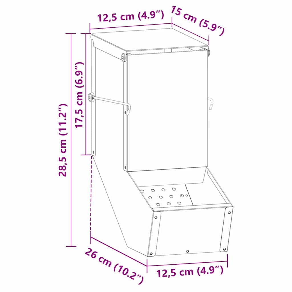 Hranilica za zečeve Srebrno 12,5 x 26 x 28,5 cm Cinkani čelik