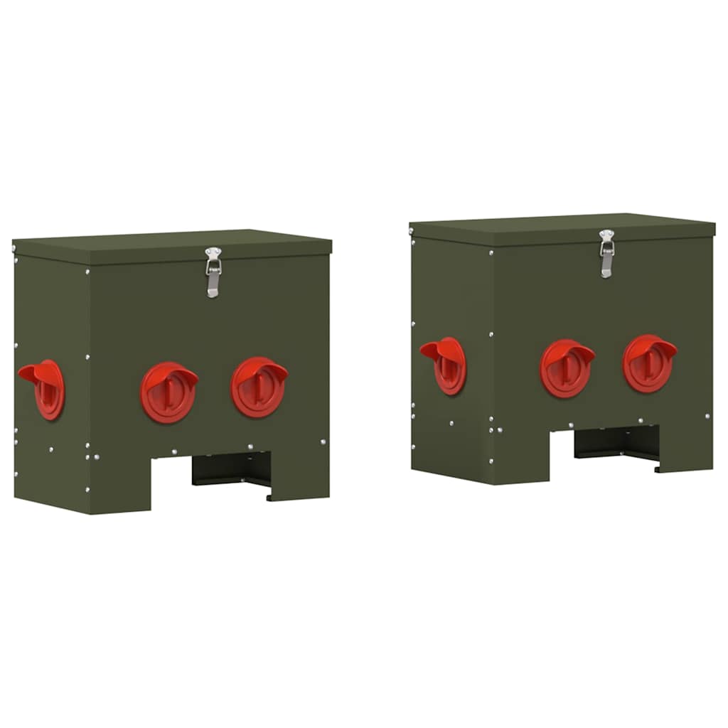 Hranilica za piliće 2 pcs Maslinasto zelena 40,5 x 25 x 38 cm