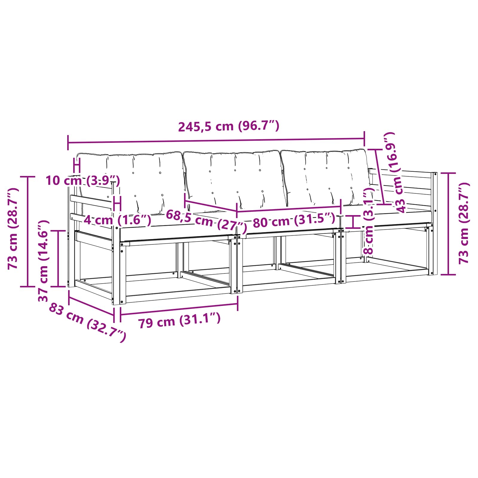 Set vanjskih sofa s jastukom 3 pcs Bijela i svjetlosiva