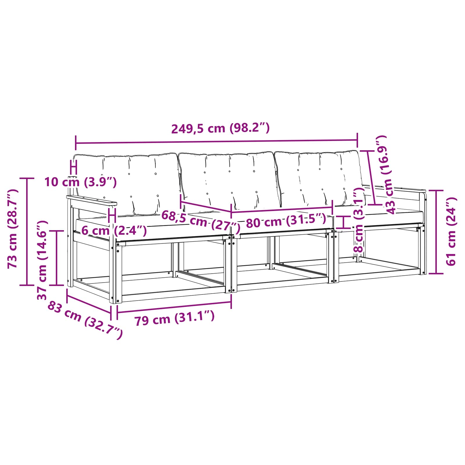 Set vanjskih sofa s jastukom 3 pcs Bijela i bež