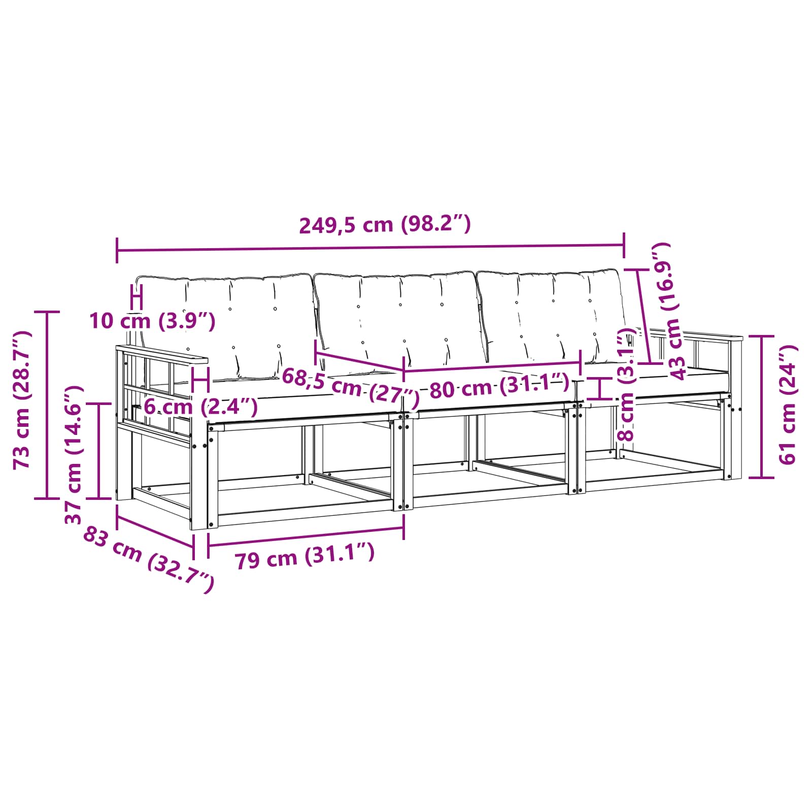 Set vanjskih sofa 3 kom. Bijela i crna