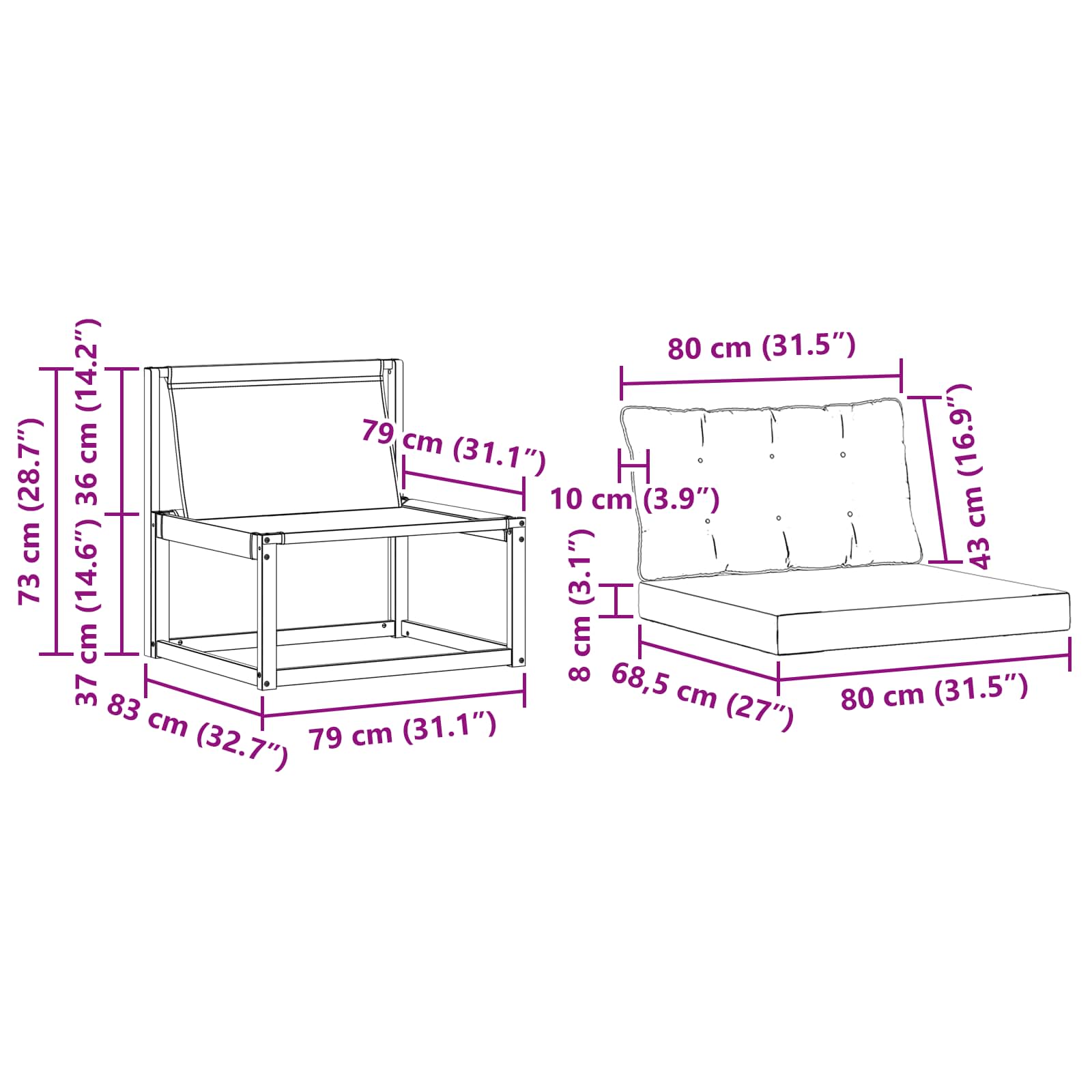 Set vanjskih sofa 3 kom. Bijela i crna