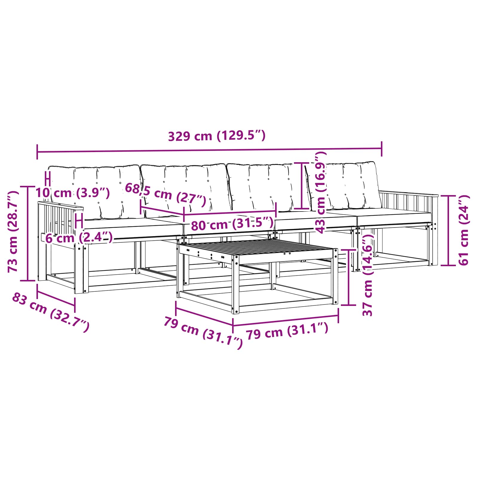Set vanjskih sofa 5 pcs Bijela i bež 79 x 79 x 37 cm