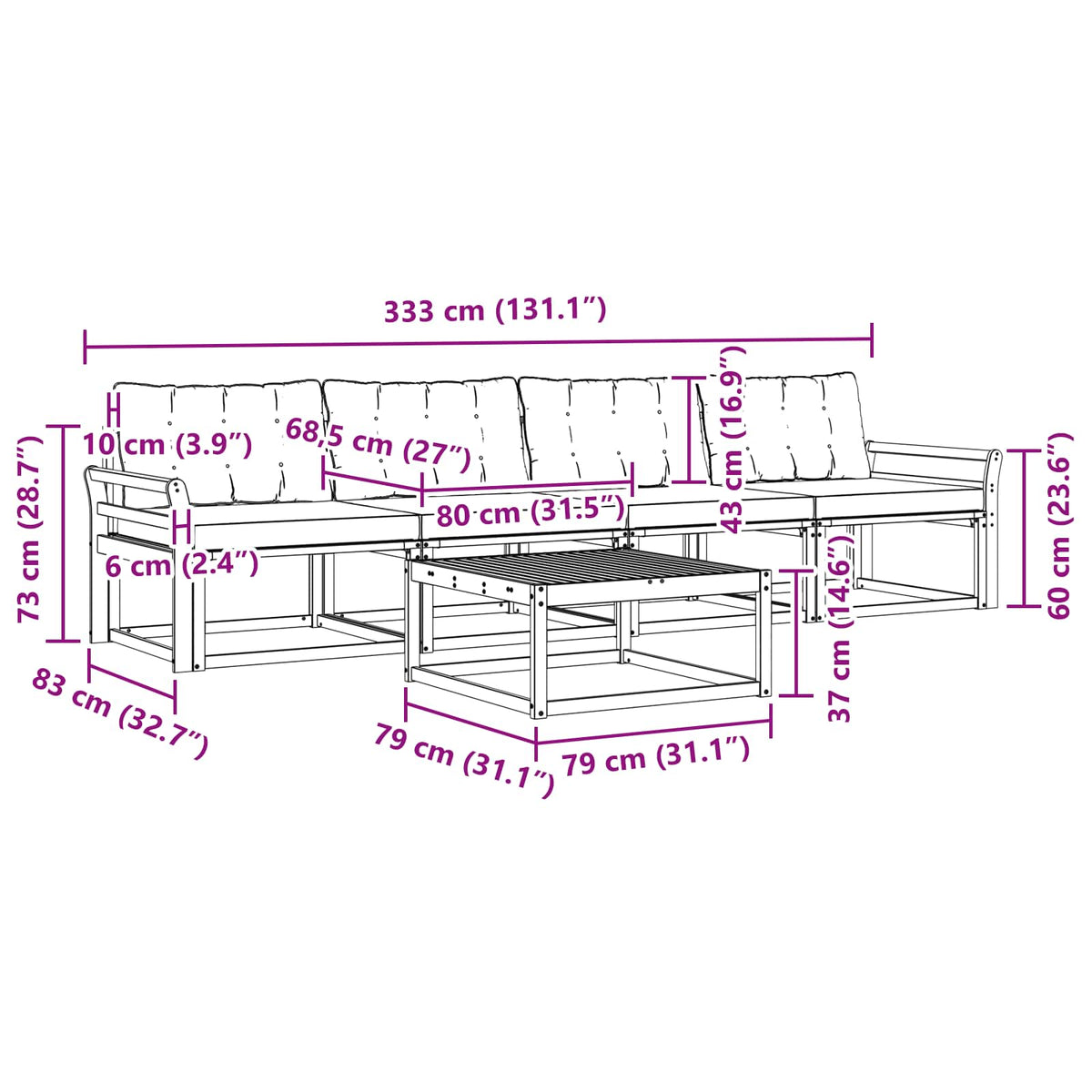 Set vanjskih sofa 5 kom. Bijela i crna