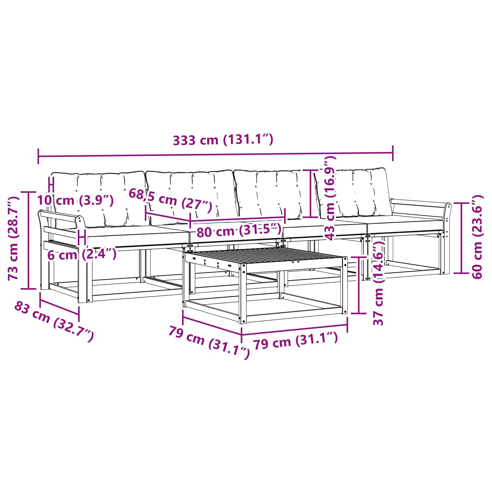 Set vanjskih sofa 5 pcs Bijela i bež 79 x 79 x 37 cm