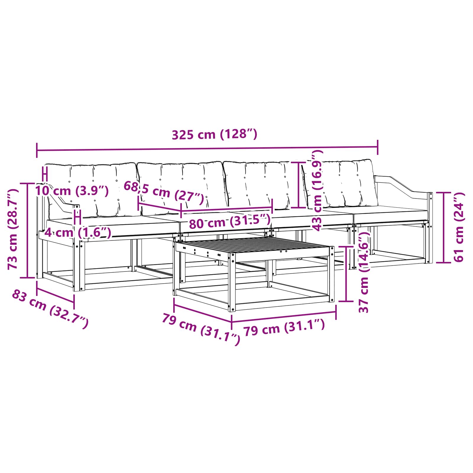 Set vanjskih sofa 5 pcs Bijela i svjetlosiva 79 x 79 x 37 cm