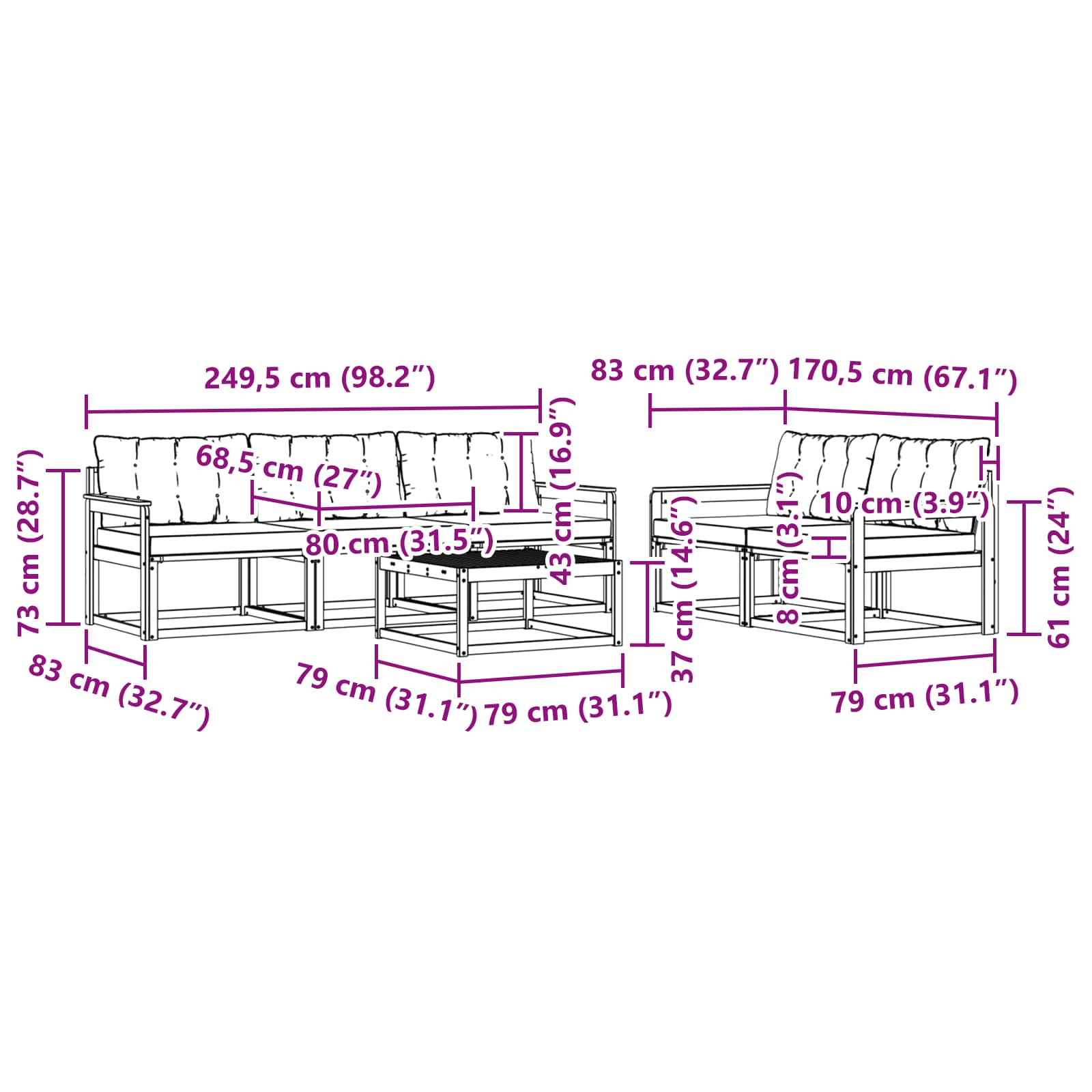 Set vanjskih sofa 6 pcs Bijela i bež 79 x 79 x 37 cm