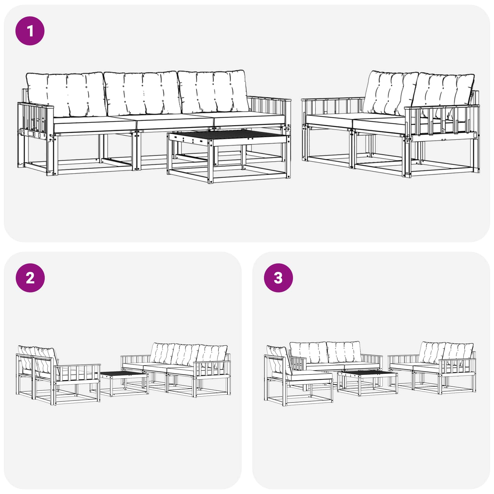 Set vanjskih sofa 6 pcs Bijela i crna 79 x 79 x 37 cm
