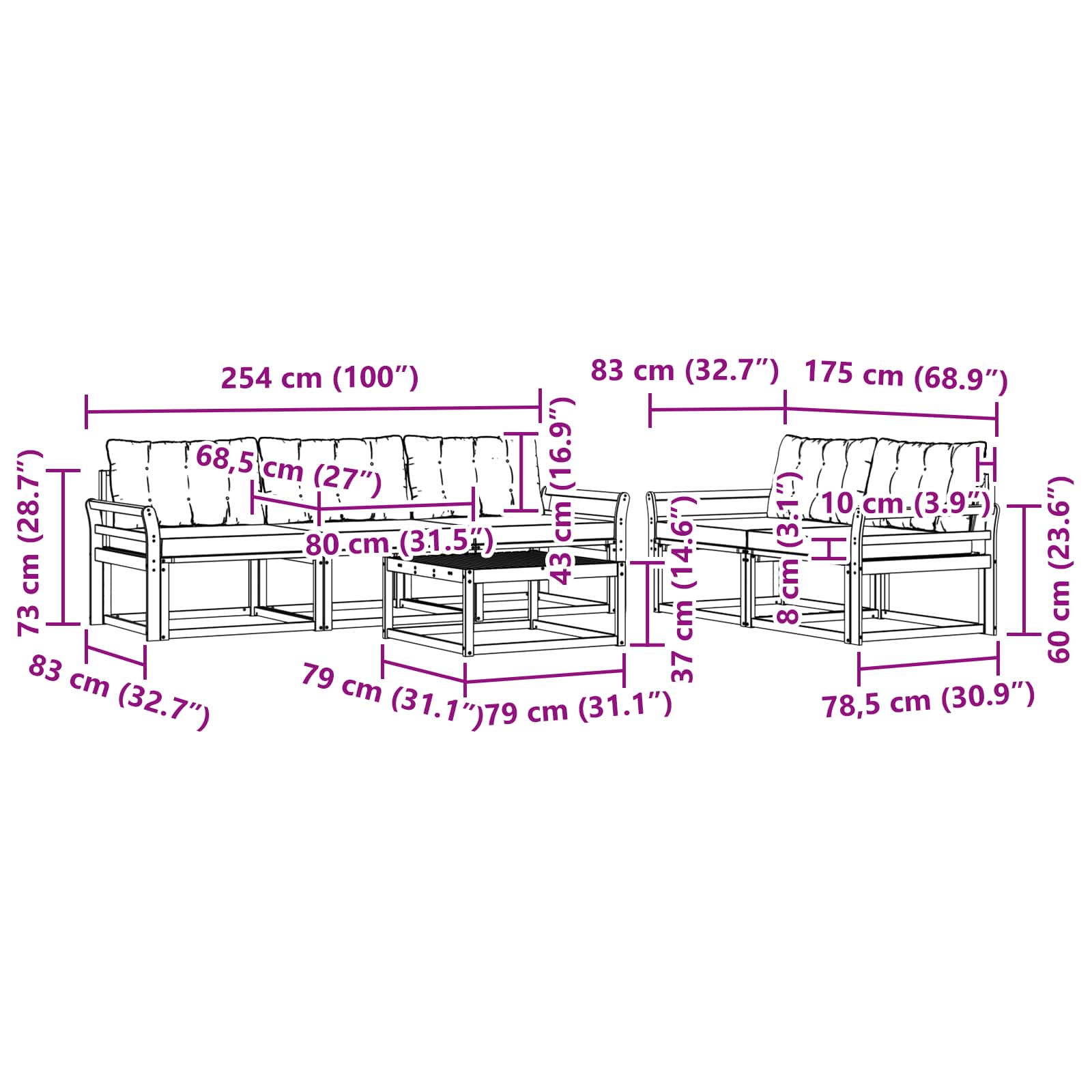 Set vanjskih sofa 6 pcs Bijela i svjetlosiva 79 x 79 x 37 cm