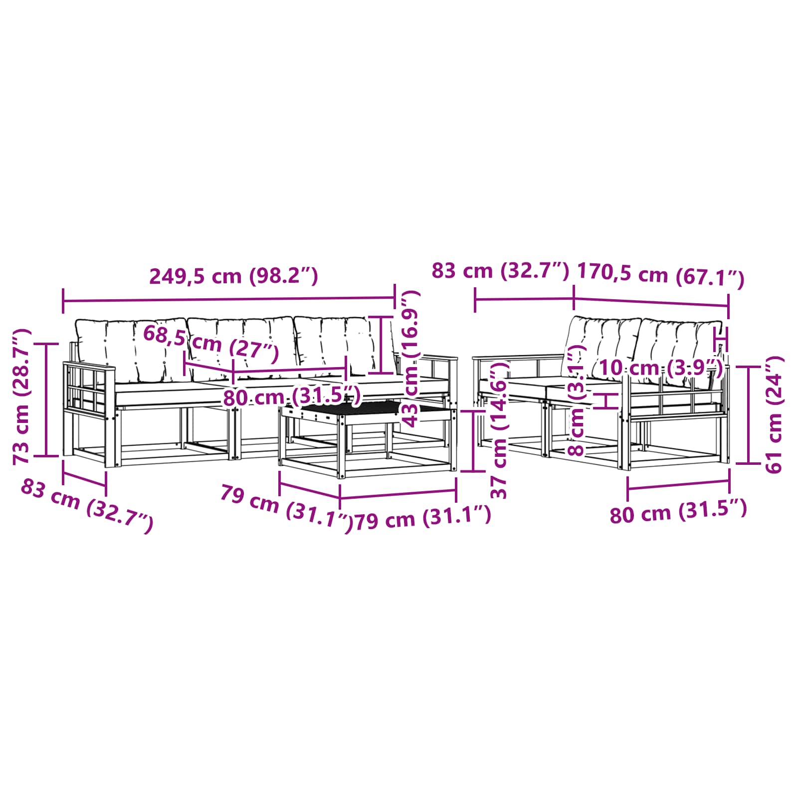 Set vanjskih sofa 6 pcs Bijela i bež 79 x 79 x 37 cm