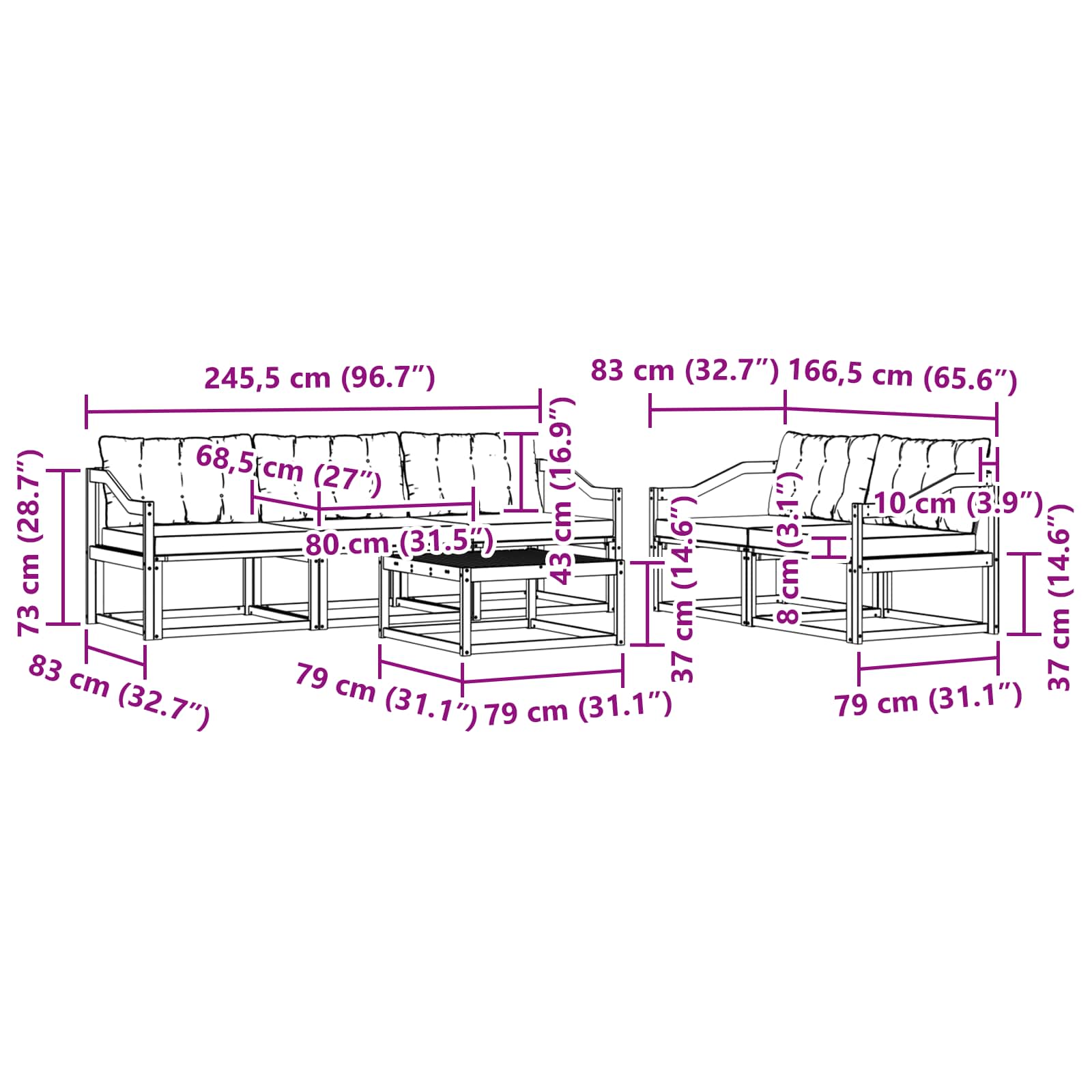 Set vanjskih sofa 6 pcs Bijela i bež 79 x 79 x 37 cm
