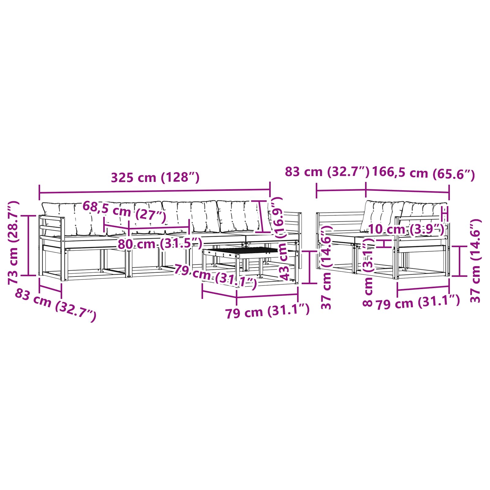 Set vanjskih sofa 7 pcs Bijela i crna 79 x 79 x 37 cm