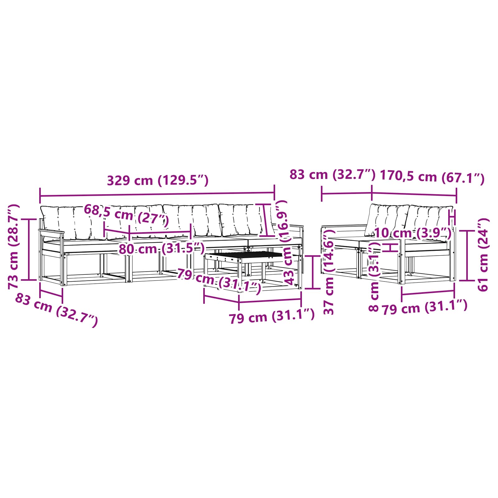 Set vanjskih sofa 7 pcs Bijela i svjetlosiva 79 x 79 x 37 cm