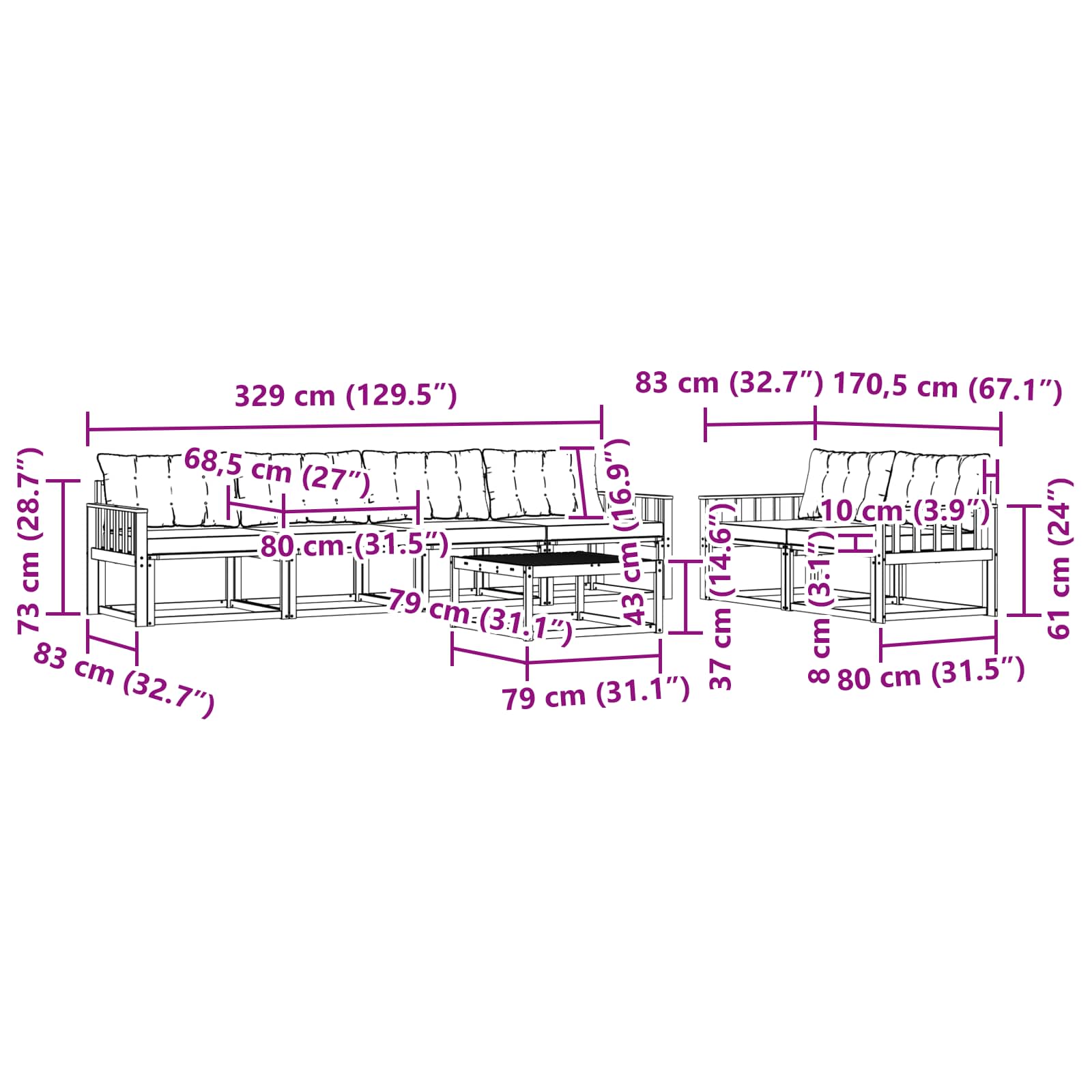 Set vanjskih sofa 7 pcs Bijela i bež 79 x 79 x 37 cm