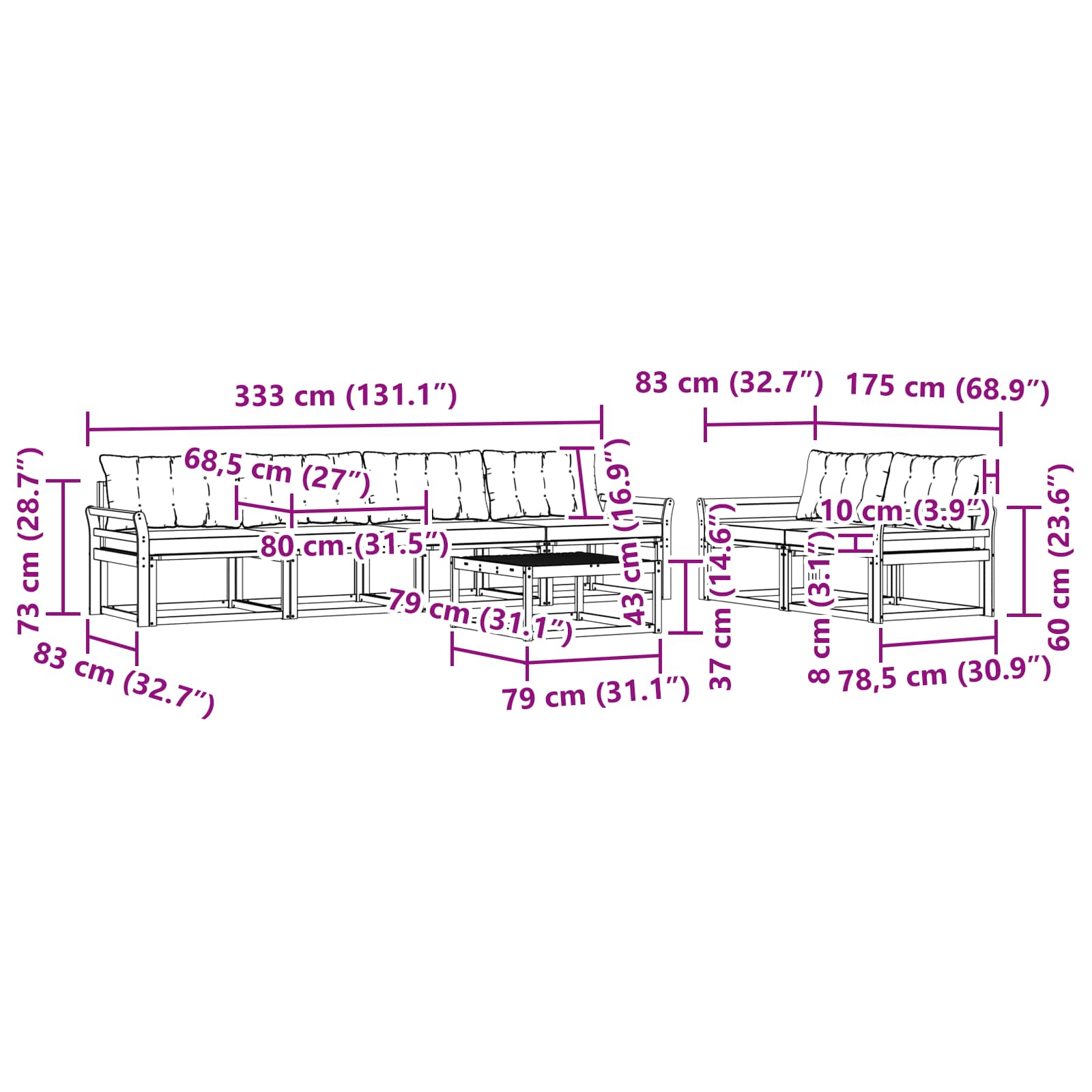 Set vanjskih sofa 7 pcs Bijela i bež