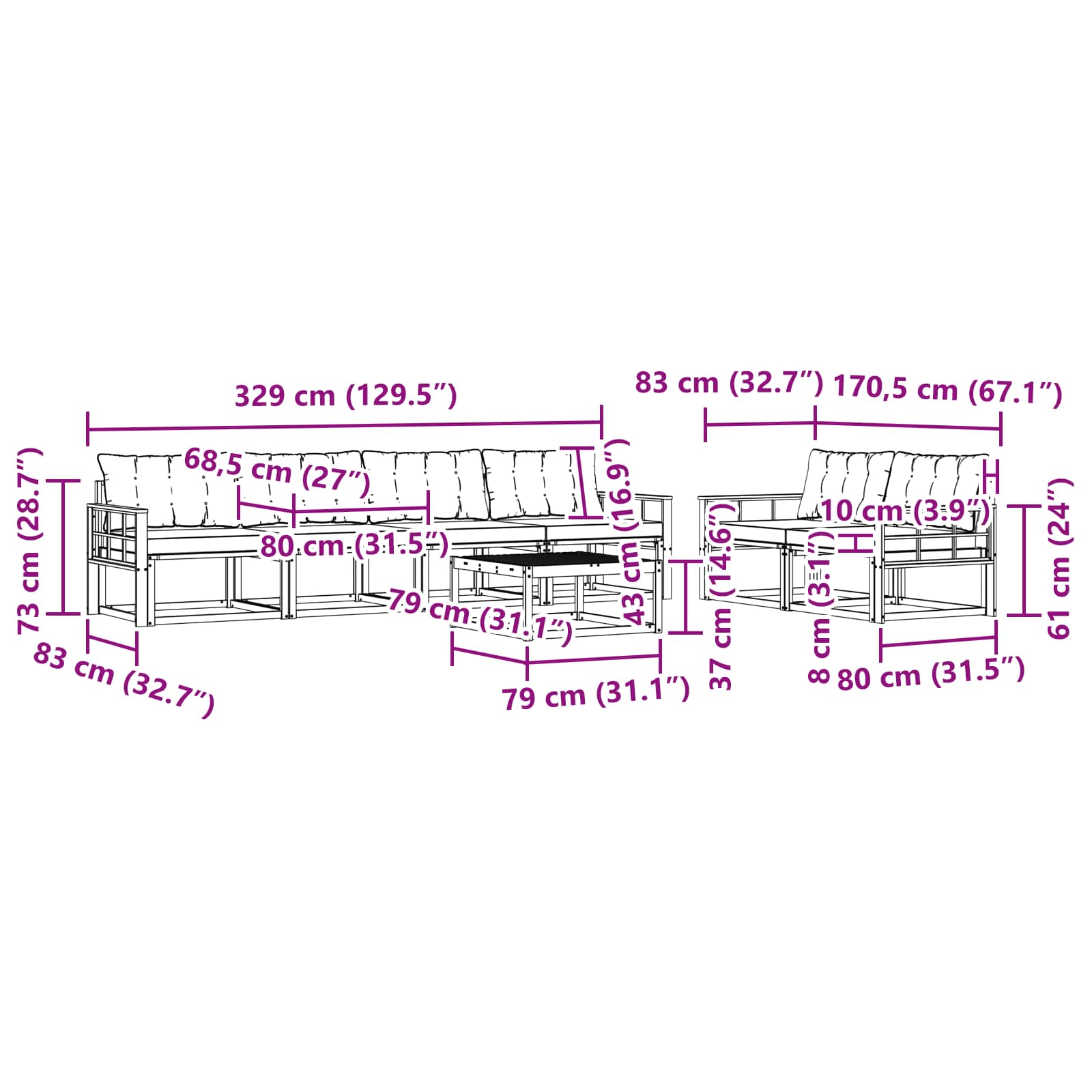 Set vanjskih sofa 7 pcs Bijela i svjetlosiva 79 x 79 x 37 cm