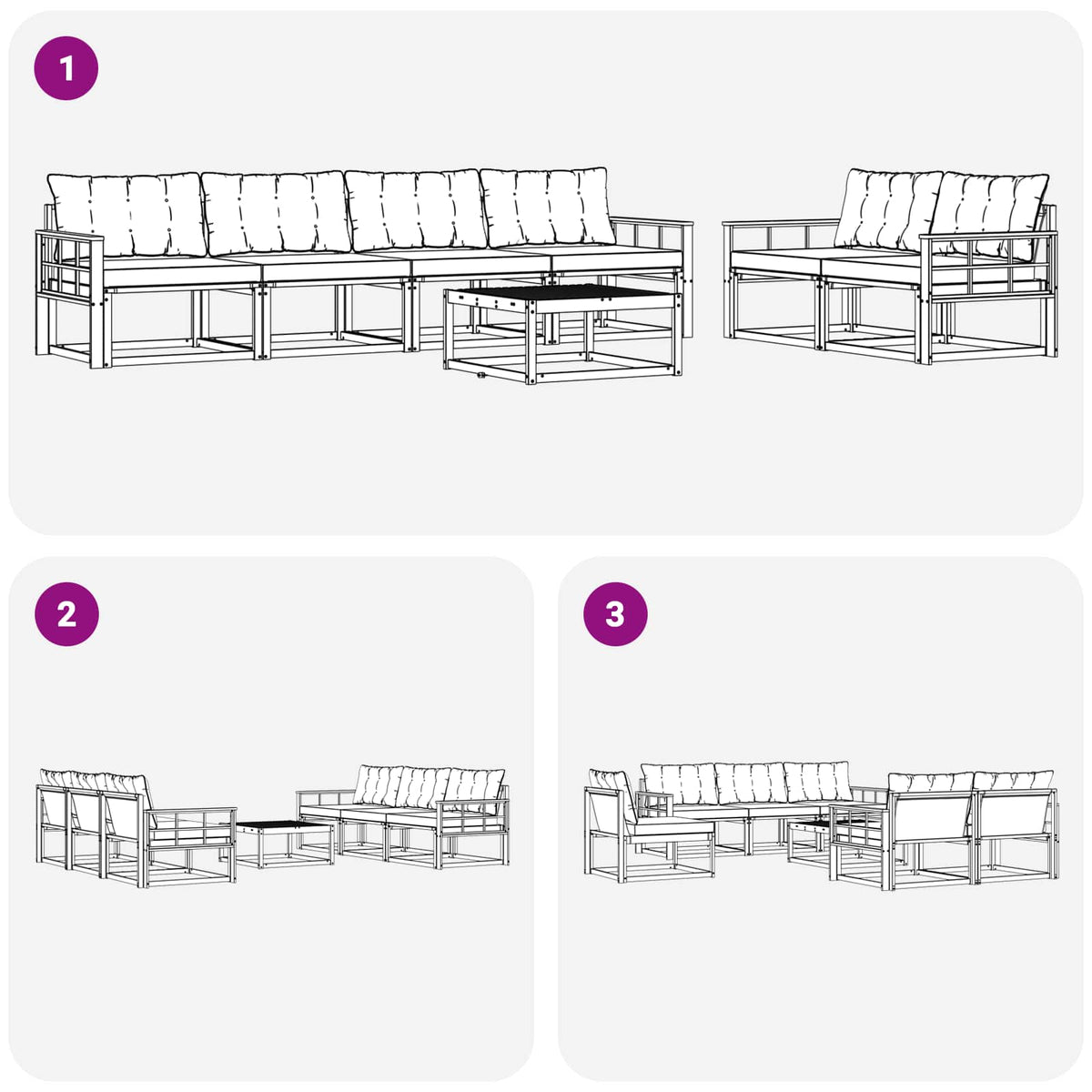 Set vanjskih sofa 7 kom. Bijela i crna