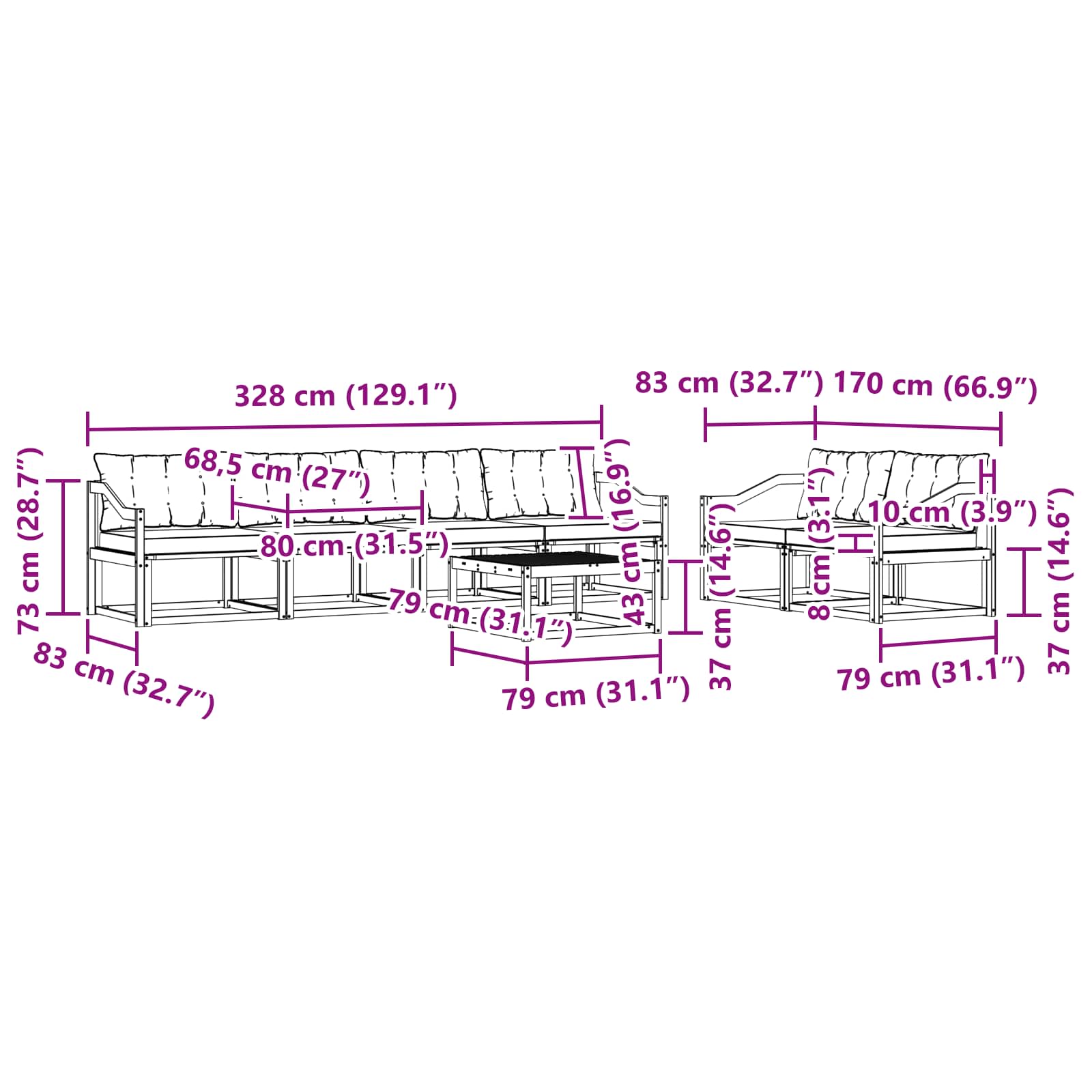 Set vanjskih sofa 7 pcs Bijela i svjetlosiva 79 x 79 x 37 cm