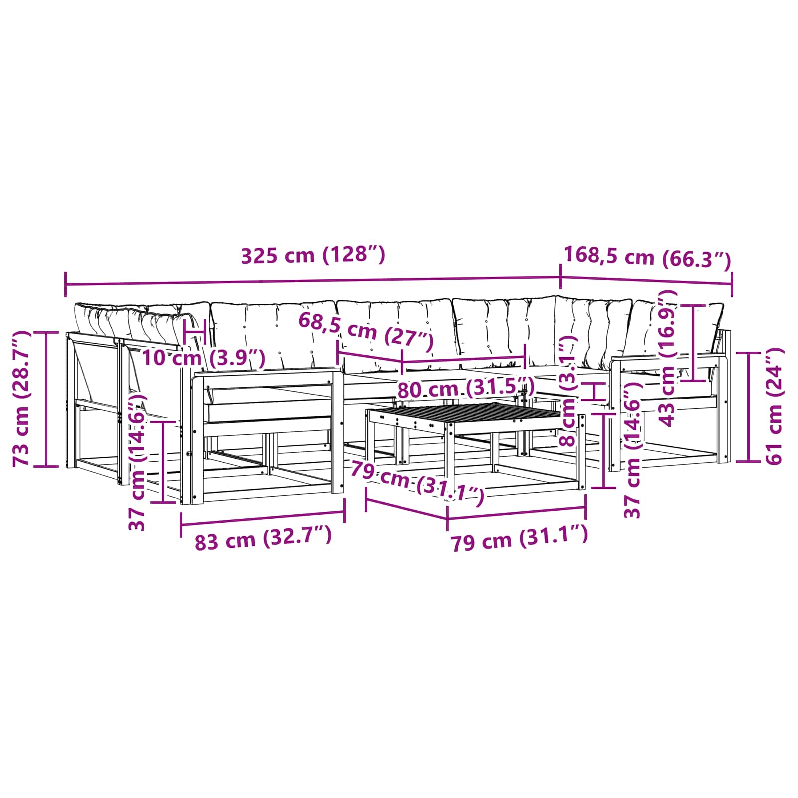 Set vanjskih sofa 7 pcs Bijela i svjetlosiva 79 x 79 x 37 cm