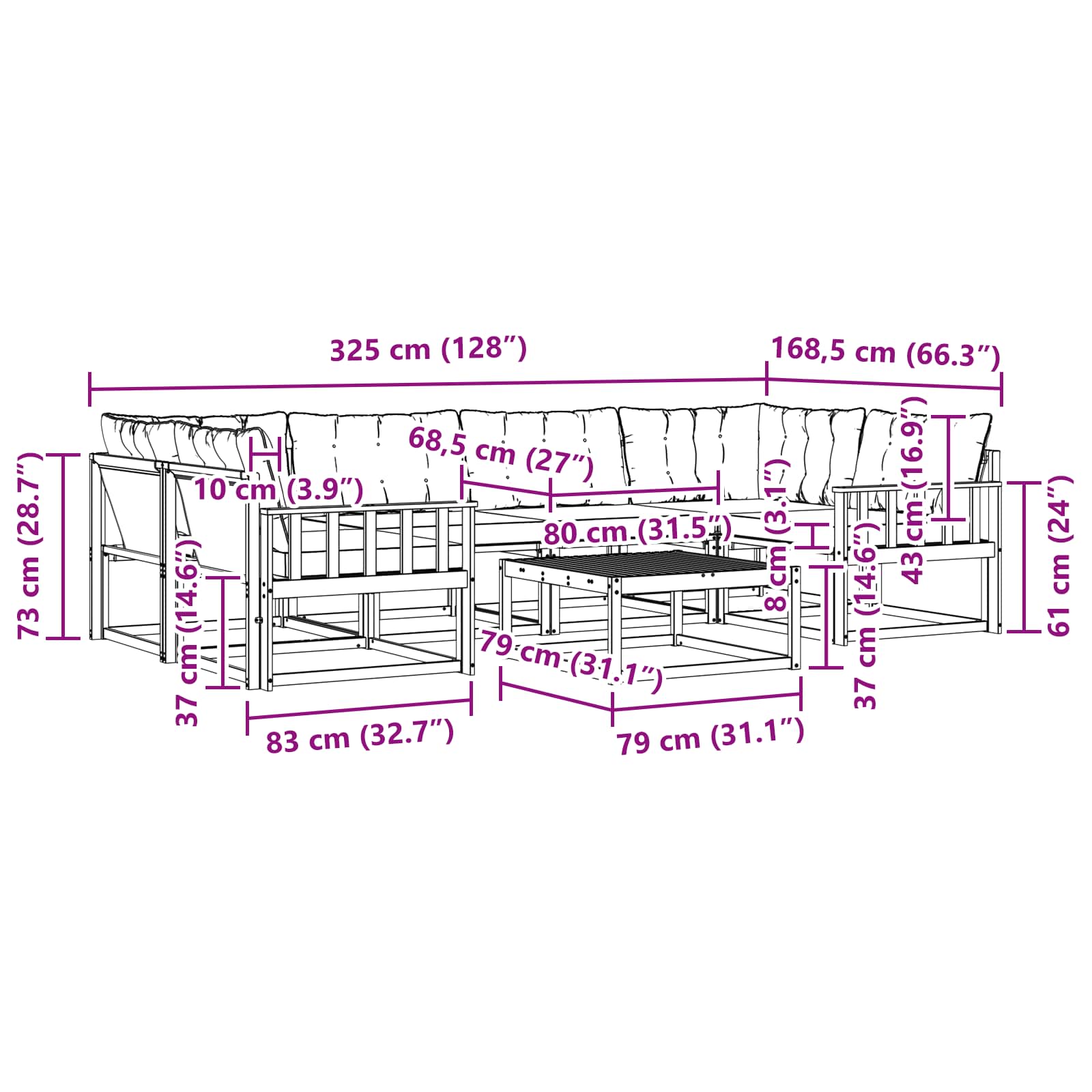 Set vanjskih sofa 7 pcs Bijela i crna 79 x 79 x 37 cm