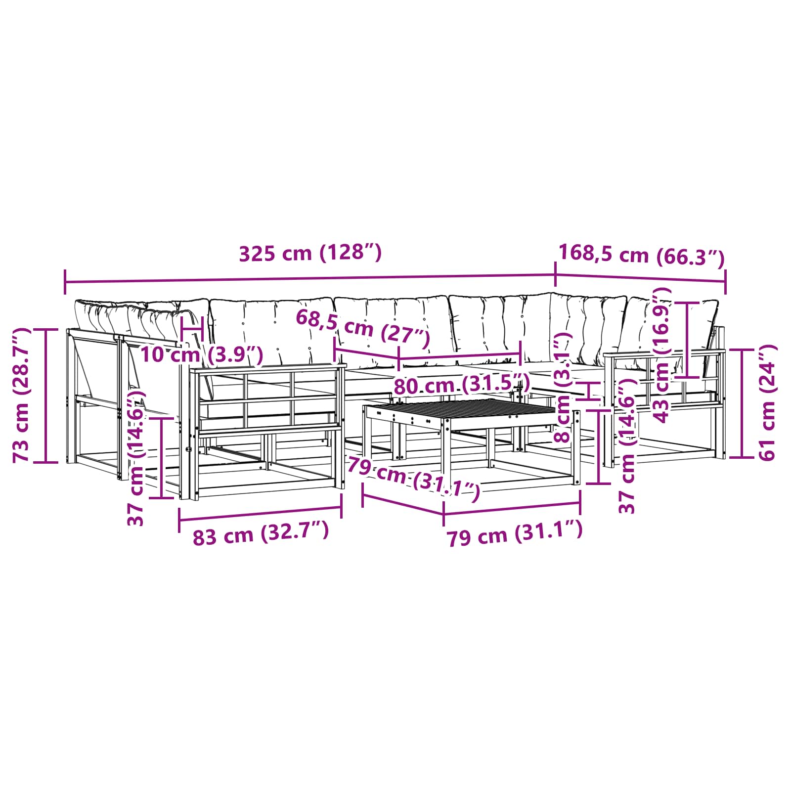 Set vanjskih sofa 7 pcs Bijela i svjetlosiva 79 x 79 x 37 cm