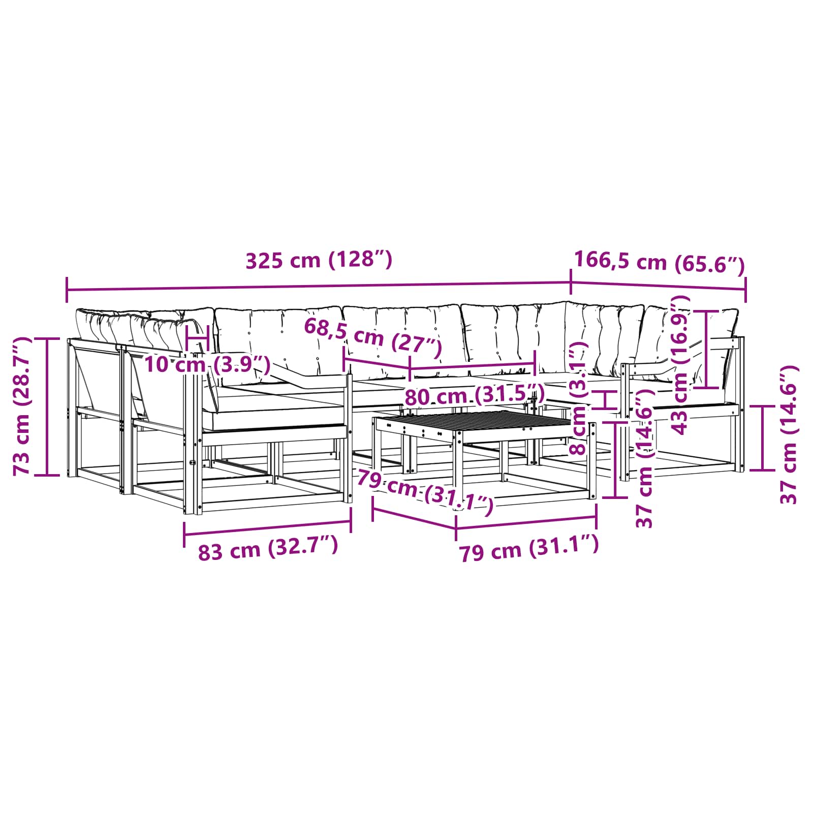Set vanjskih sofa 7 pcs Bijela i krem 79 x 79 x 37 cm