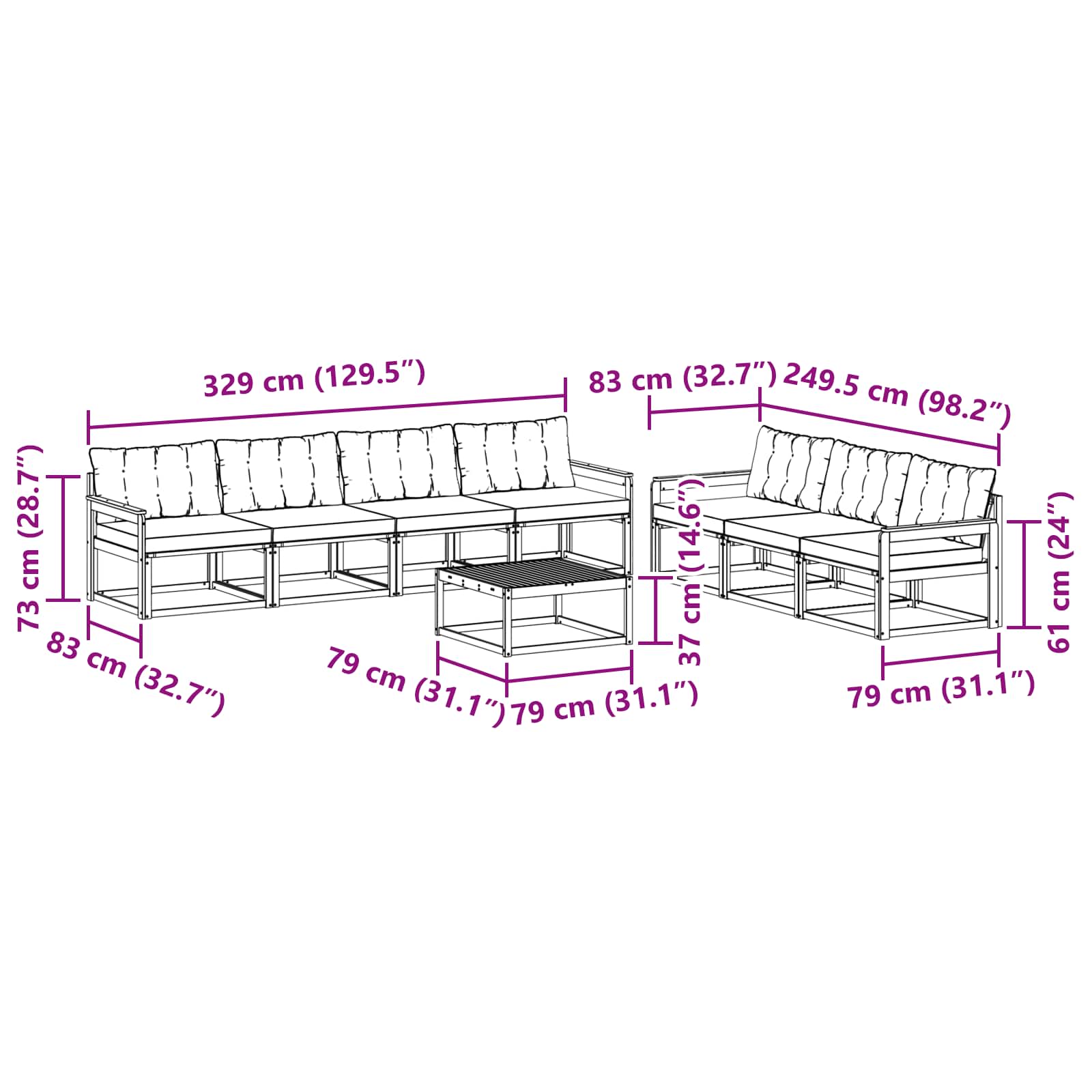 Set vanjskih sofa 8 pcs Bijela i bež
