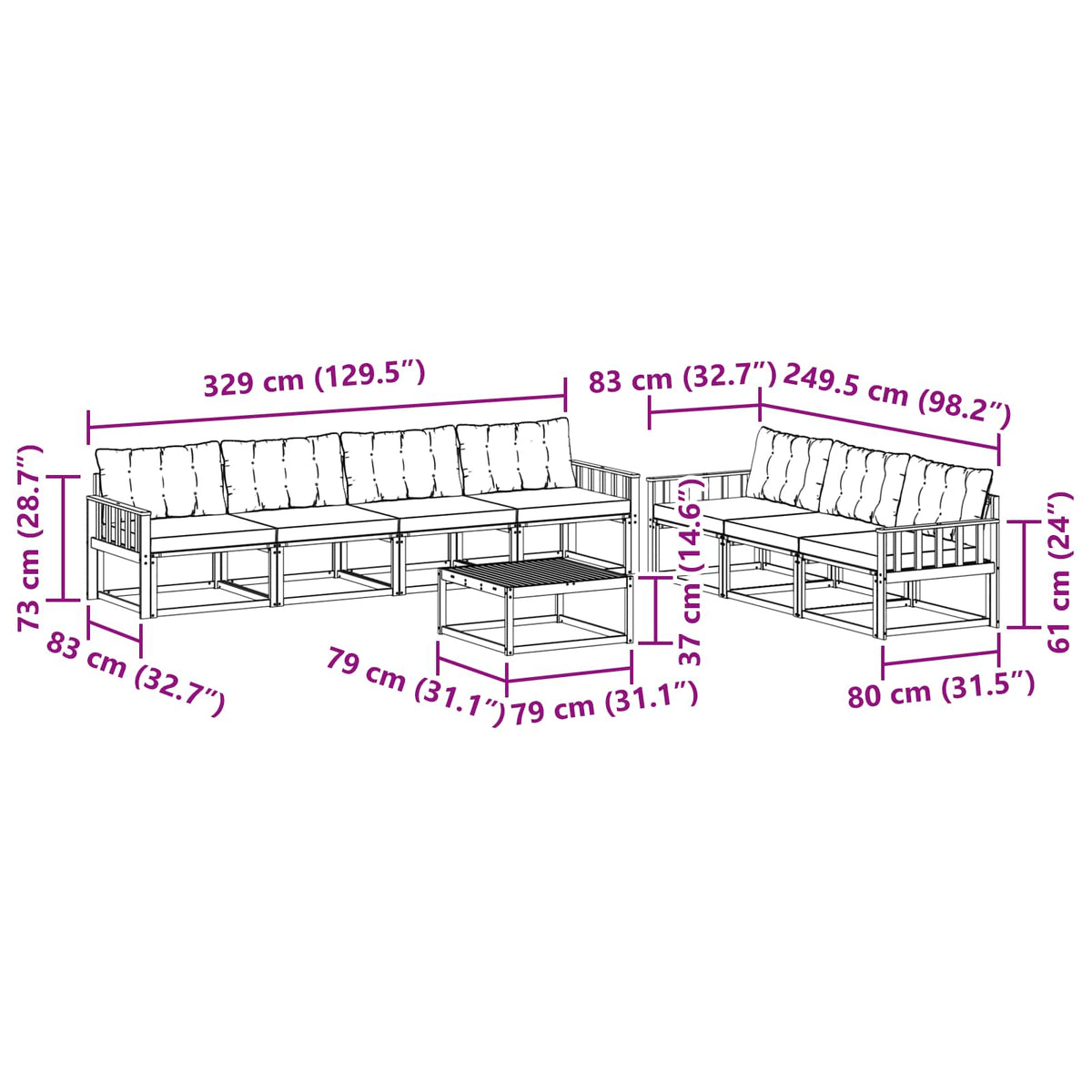 Set vanjskih sofa 8 kom. Bijela i crna