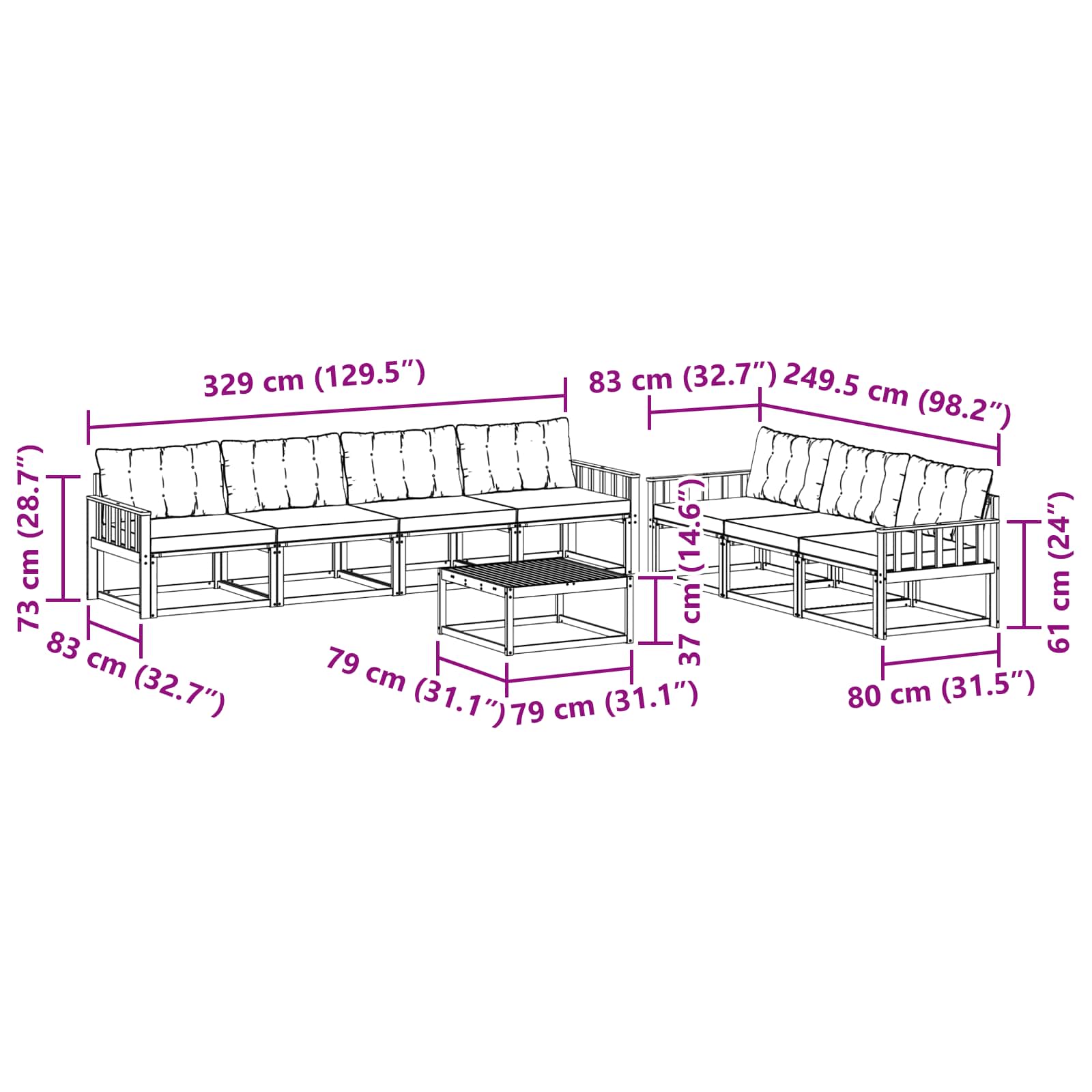 Set vanjskih sofa 8 pcs Bijela i bež
