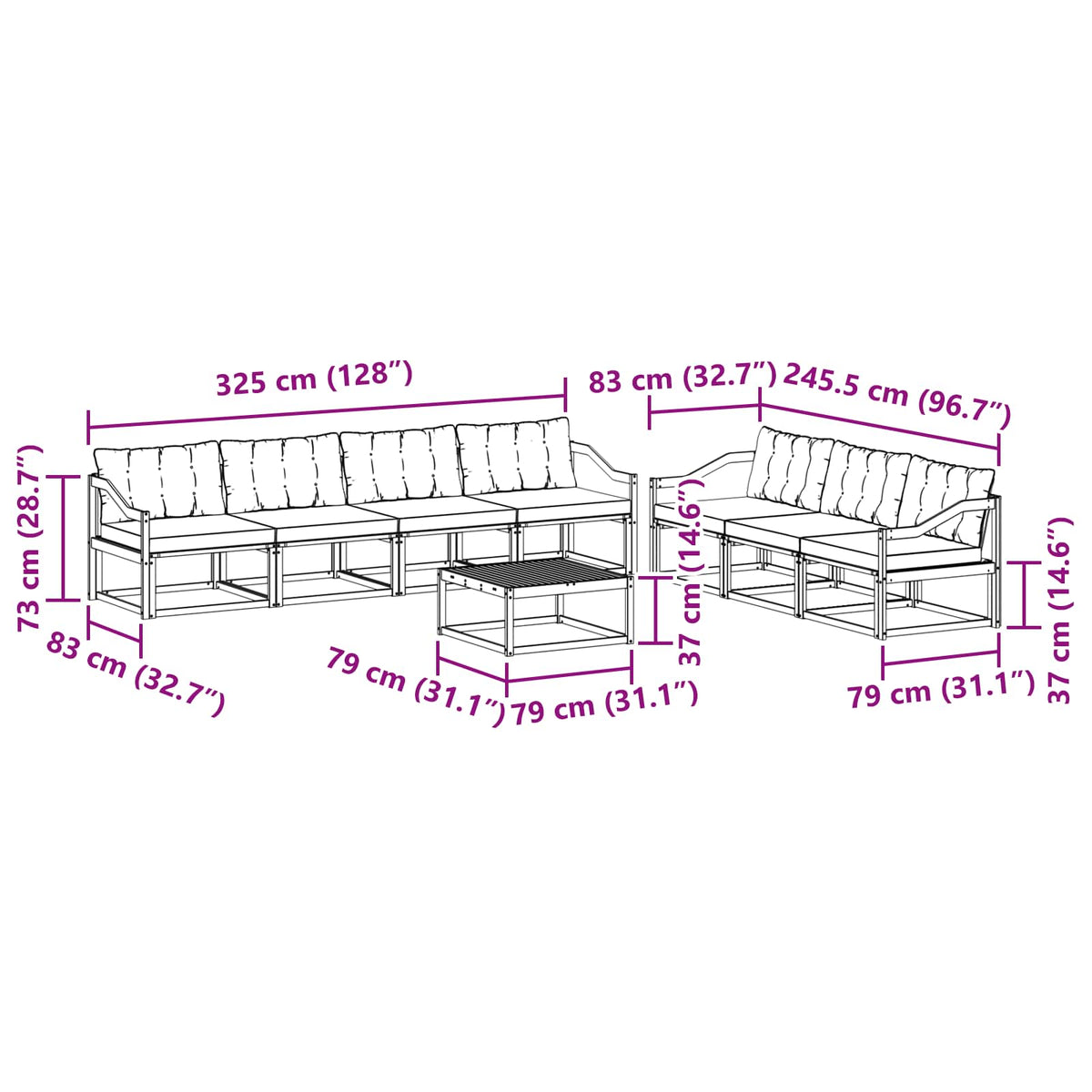 Set vanjskih sofa 8 kom. Bijela i crna