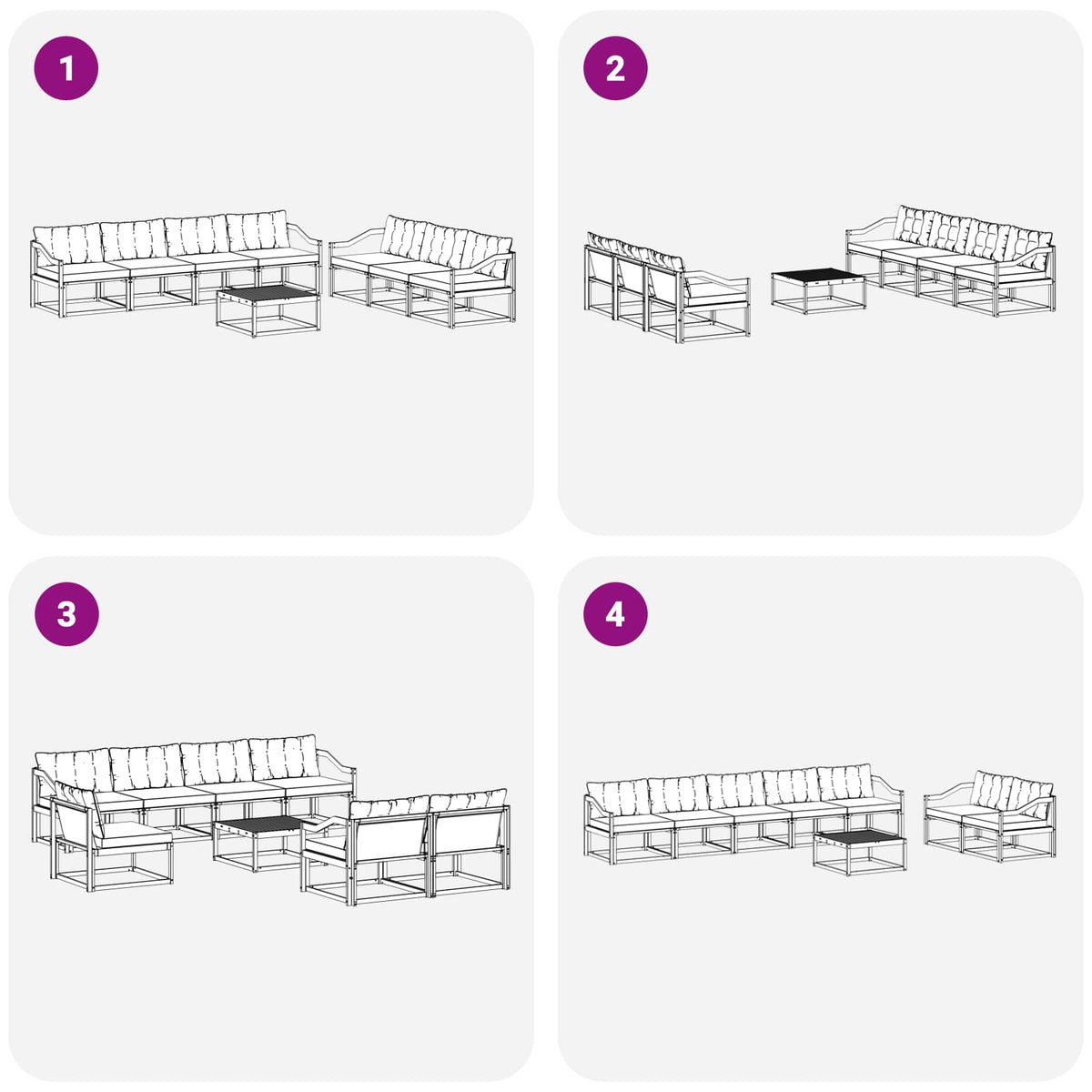 Set vanjskih sofa 8 kom. Bijela i crna