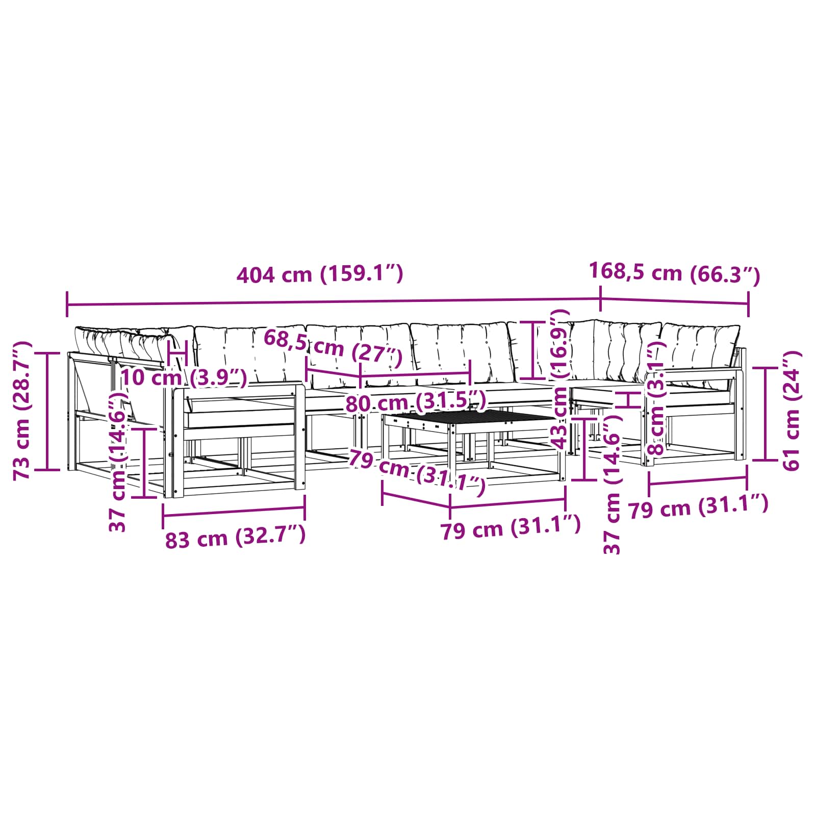 Set vanjskih sofa 8 pcs Bijela i bež 79 x 79 x 37 cm