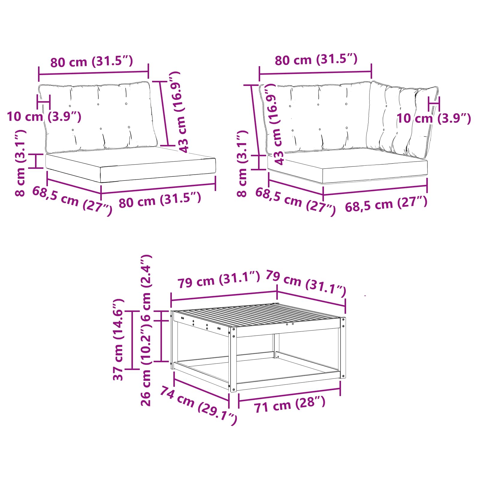 Set vanjskih sofa 8 pcs Bijela i bež 79 x 79 x 37 cm