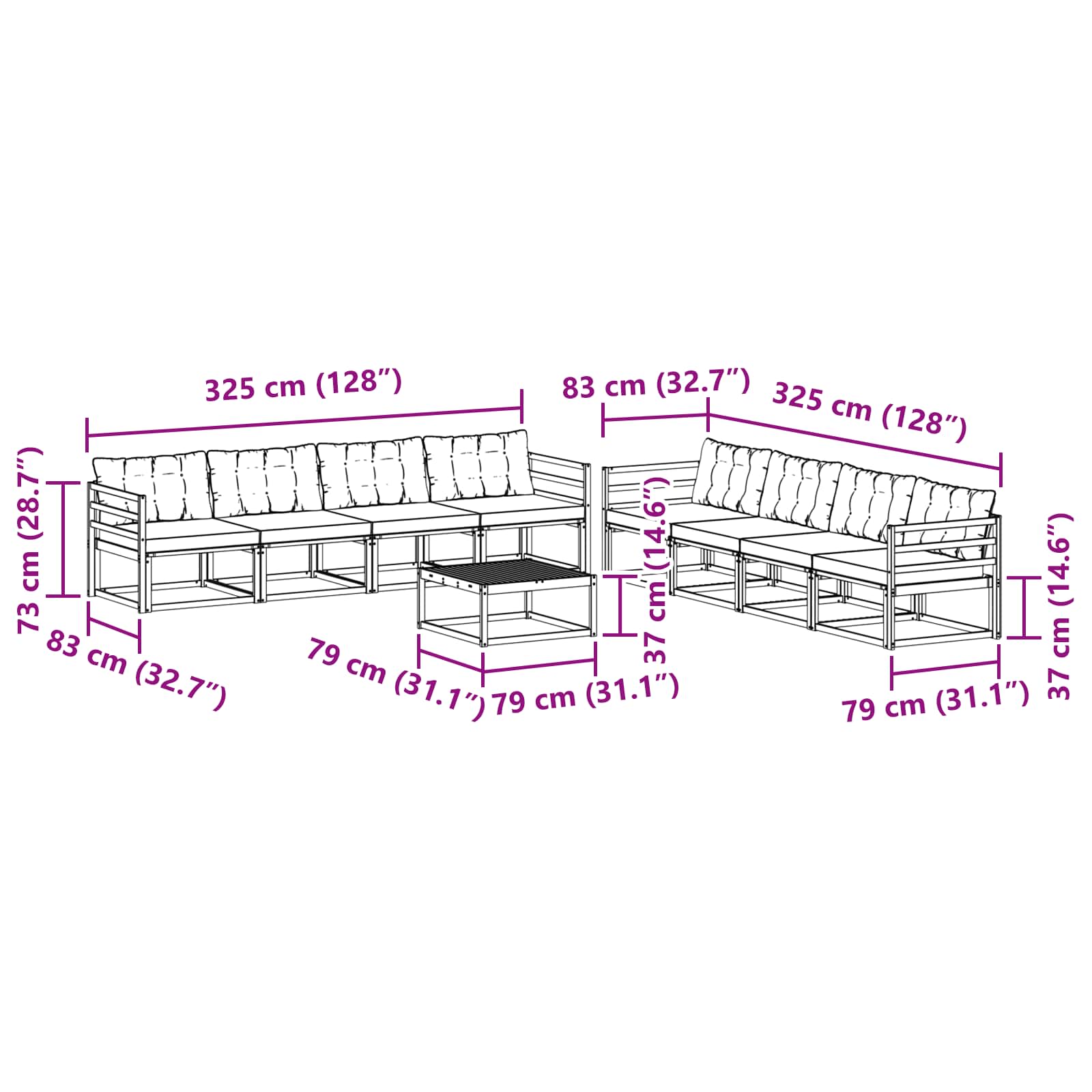 Set vanjskih sofa 9 pcs Bijela i bež 79 x 79 x 37 cm