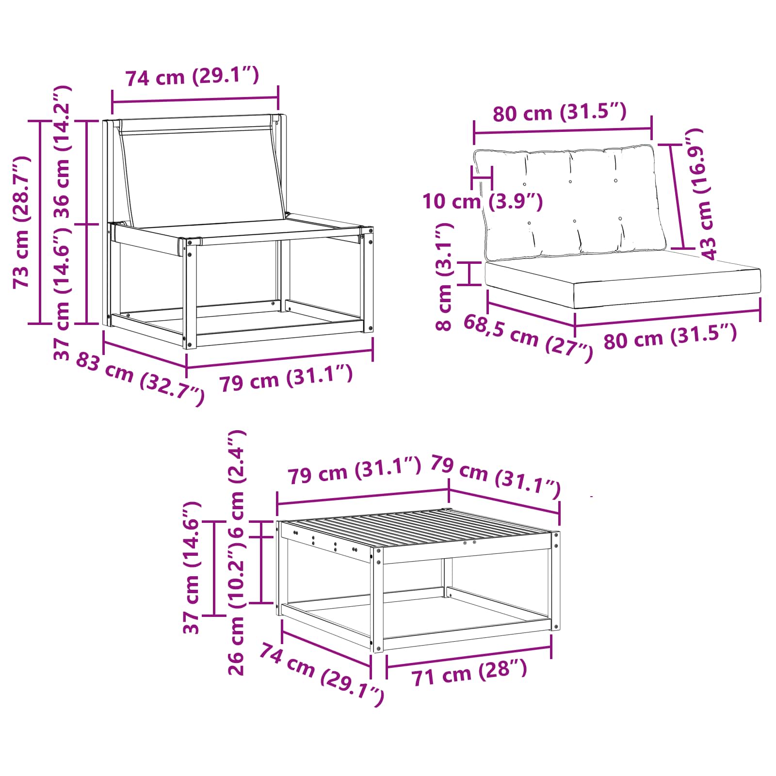Set vanjskih sofa 9 pcs Bijela i krem 79 x 79 x 37 cm