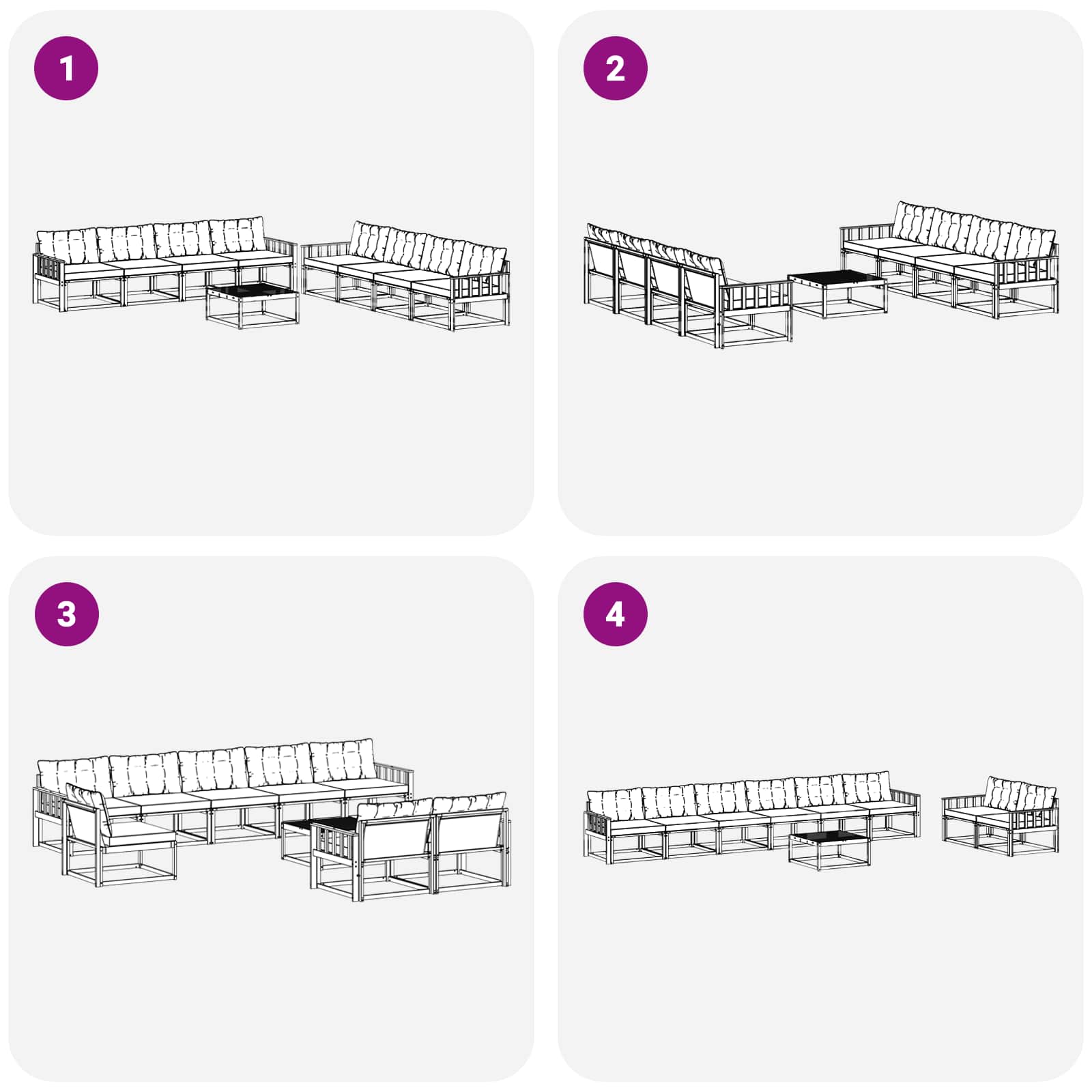 Set vanjskih sofa 9 pcs Bijela i crna 79 x 79 x 37 cm