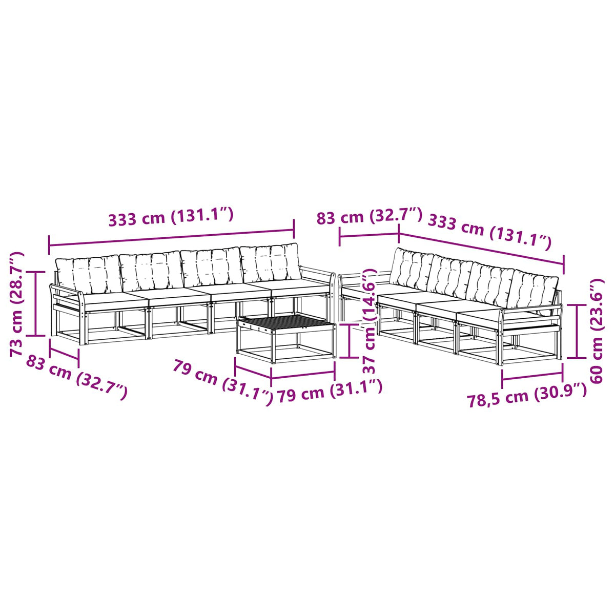 Set vanjskih sofa 9 kom. Bijela i crna