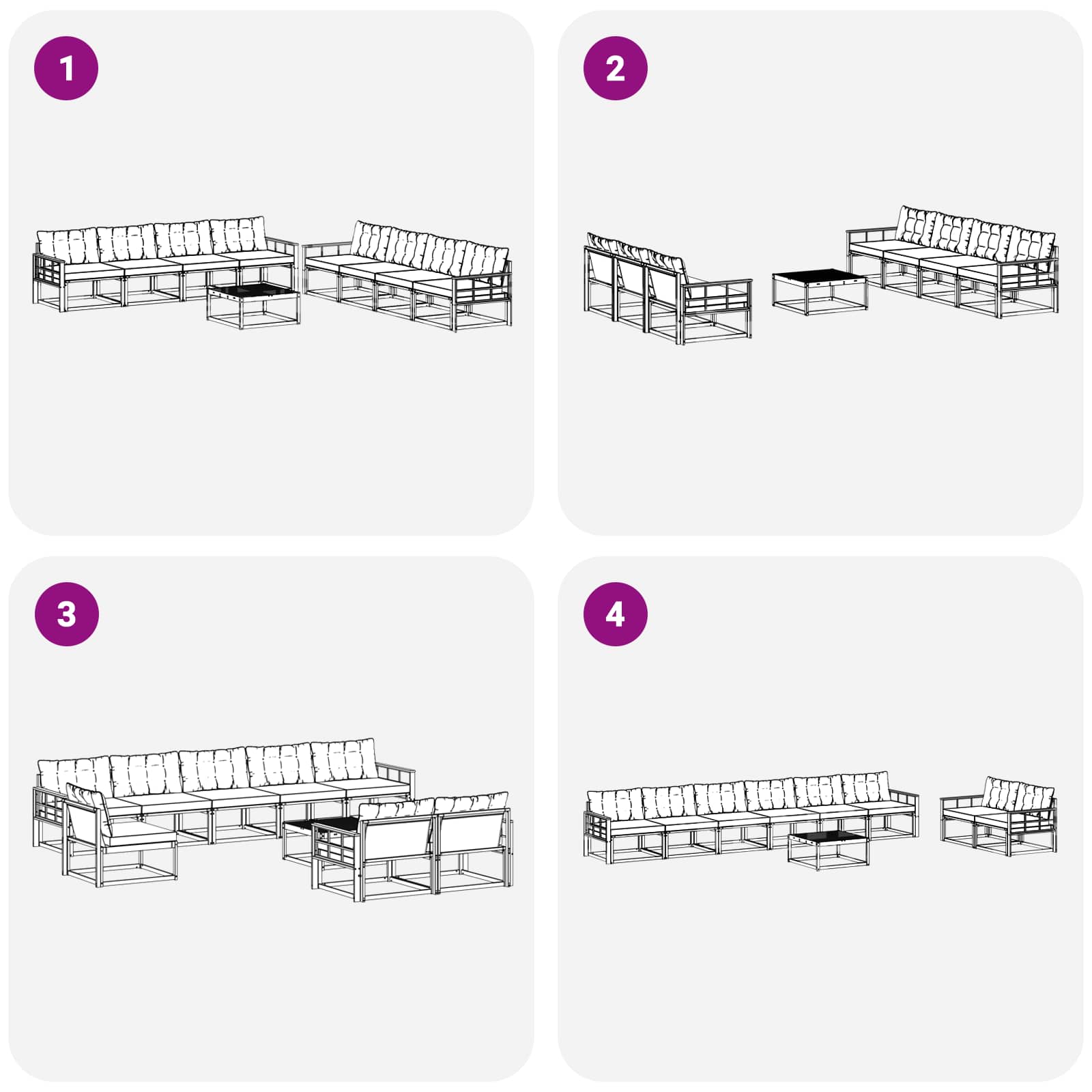 Set vanjskih sofa 9 pcs Bijela i crna 79 x 79 x 37 cm