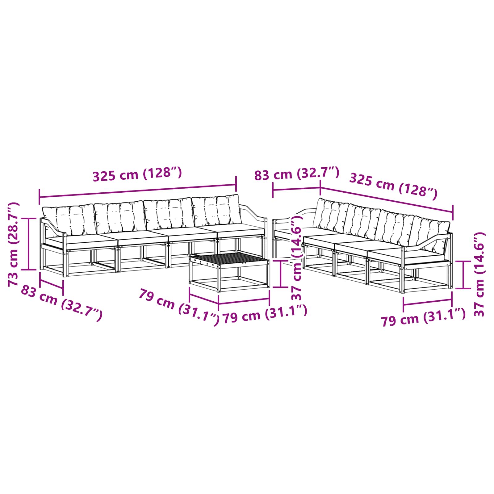 Set vanjskih sofa 9 kom. Bijela i crna